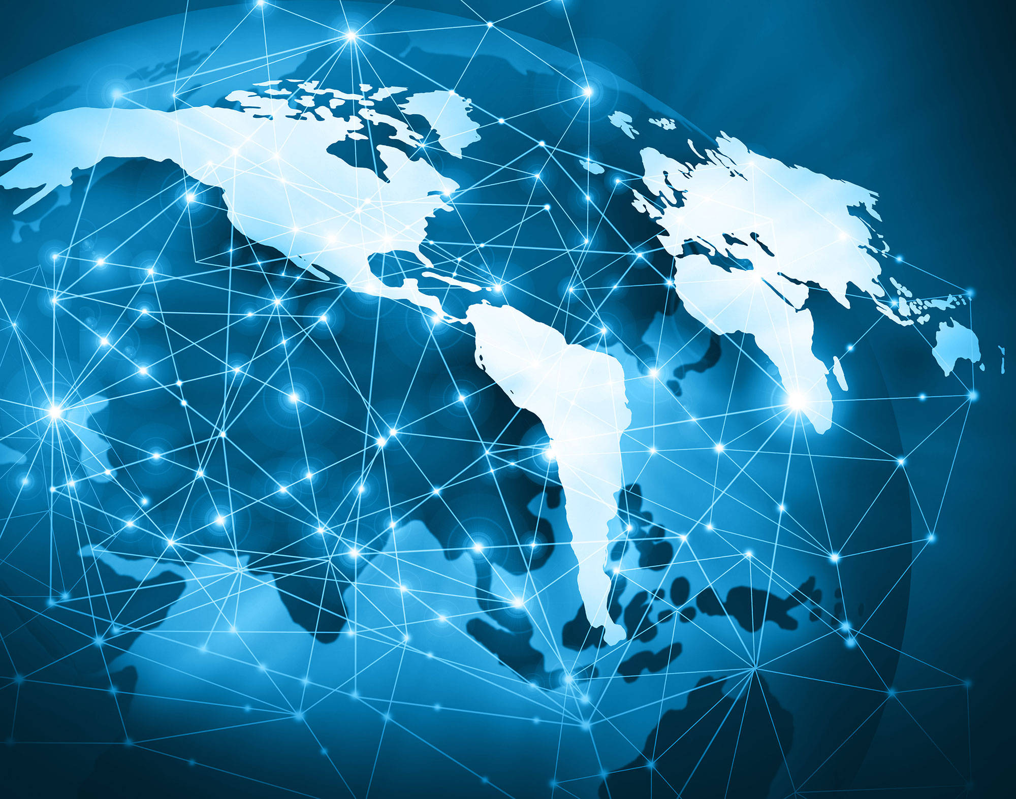glowing blue globe, interconnected digital nodes, global technology, Full HD Desktop Wallpaper