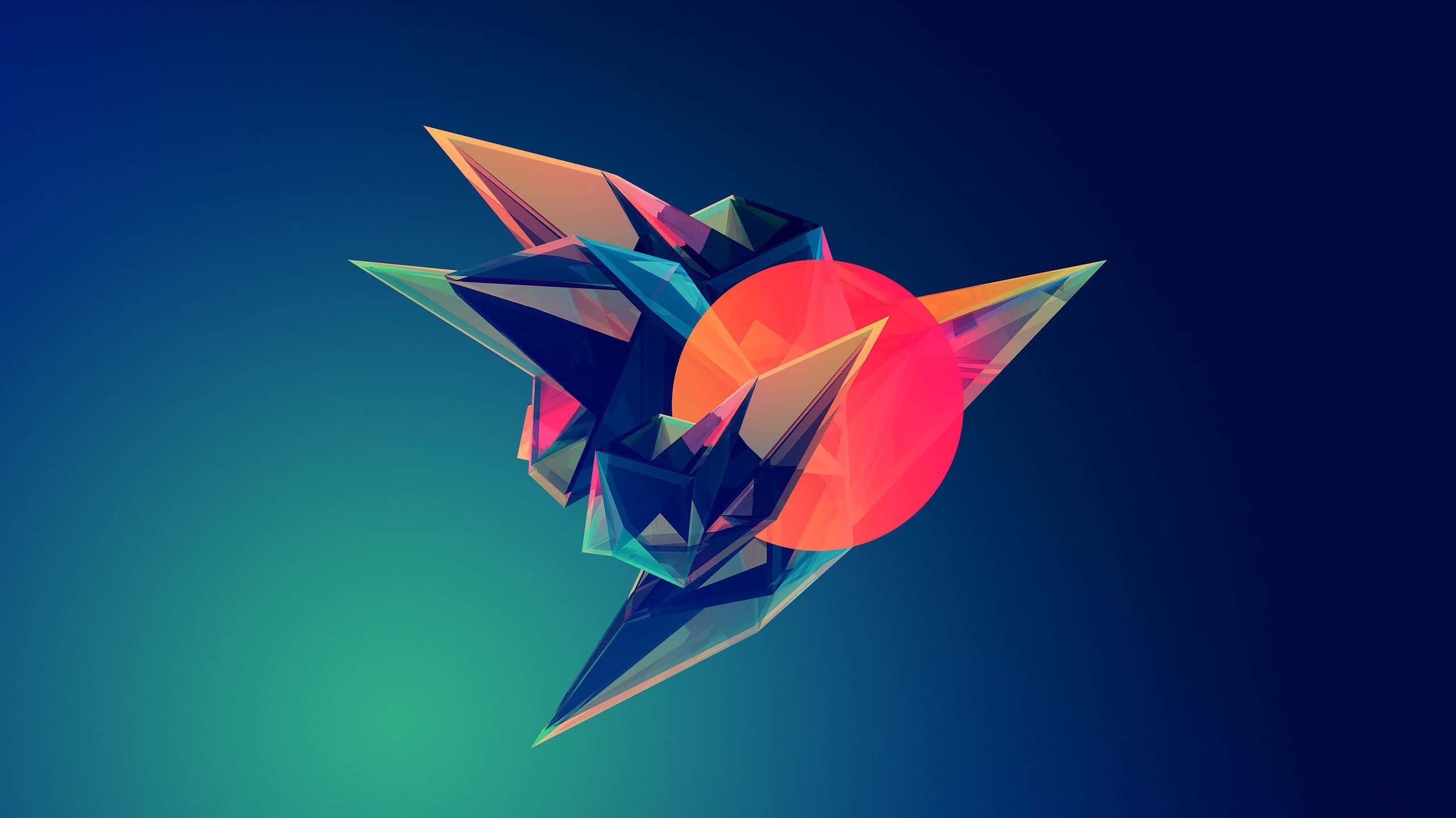 geometric desktop, blue and gold shapes, geometric origami crane, 2K Desktop Wallpaper