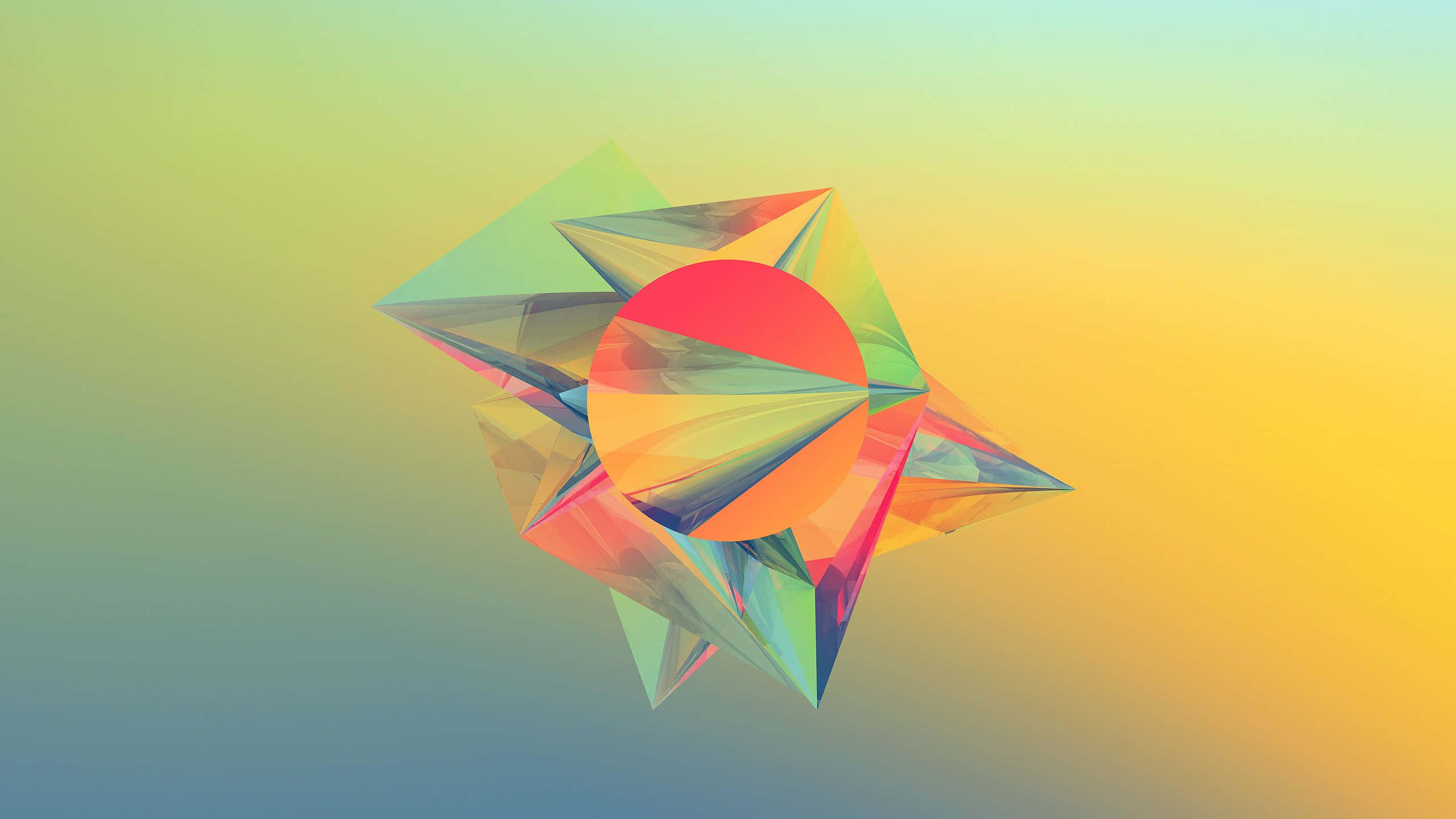 Geometric theme, red circle core, soft gradient sky background, 2K Desktop Wallpaper