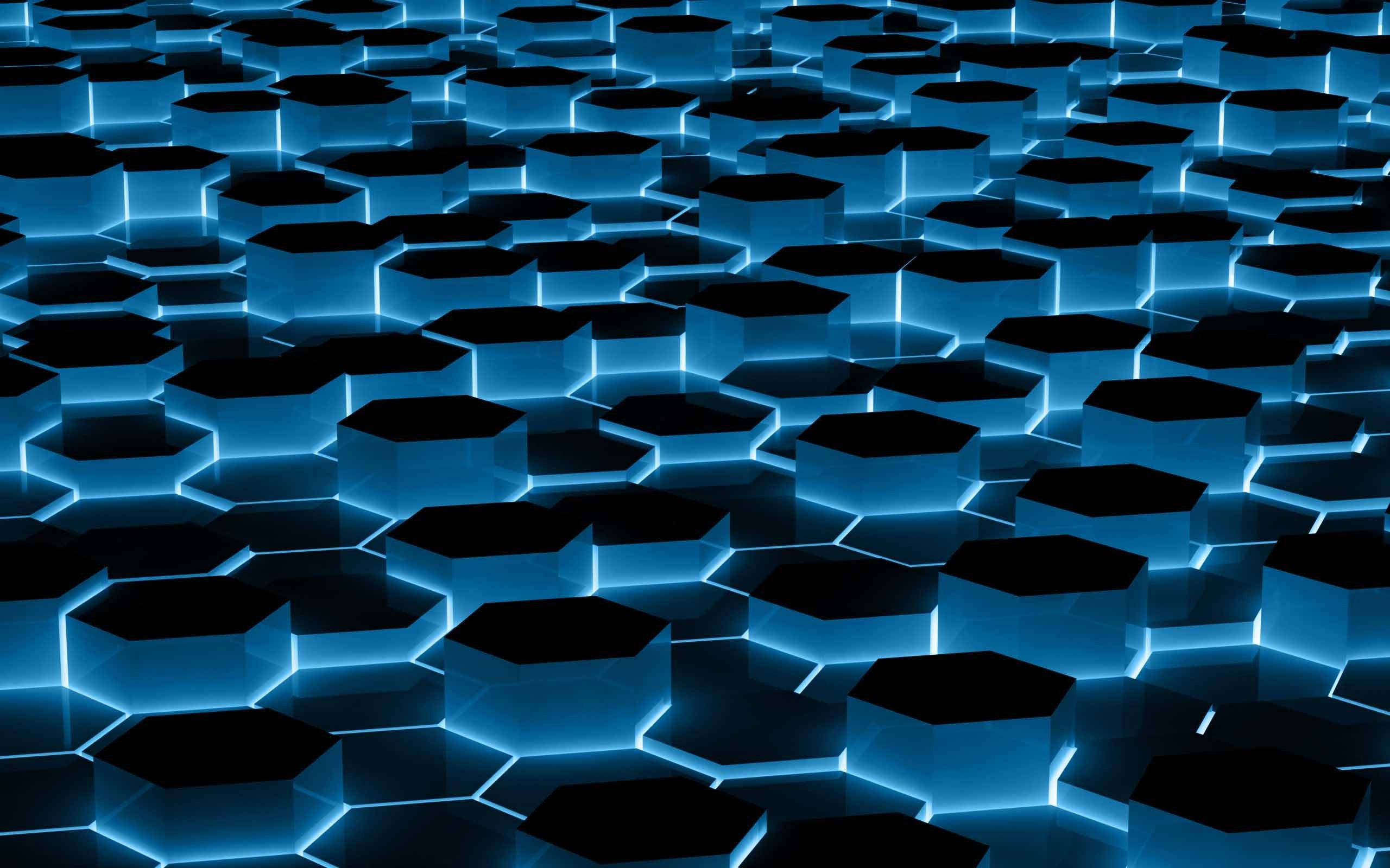 3D hexagonal tablet, glowing blue hexagons, sharp edges, 2K Desktop Wallpaper