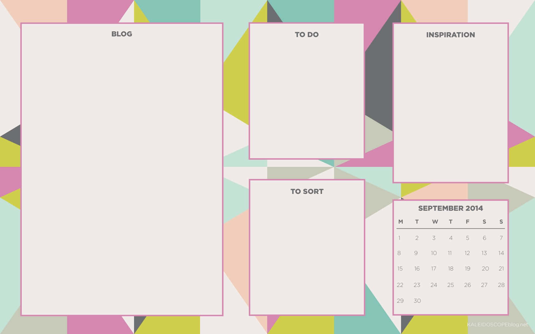 pastel geometric, four labeled note boxes, September 2014 calendar, HD Desktop Wallpaper