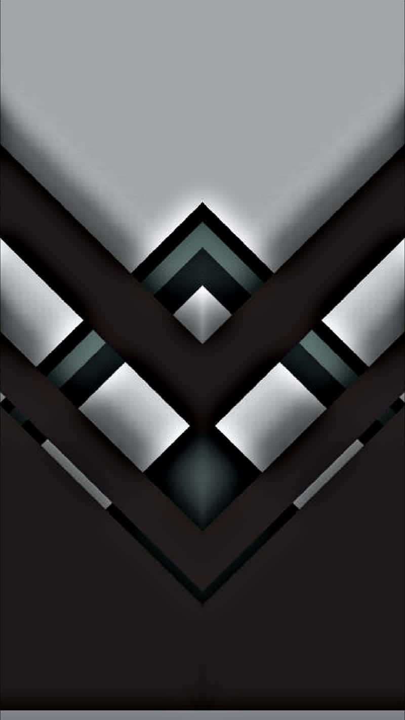 black and white abstract design, black and silver chevrons, glowing center, HD Phone Wallpaper