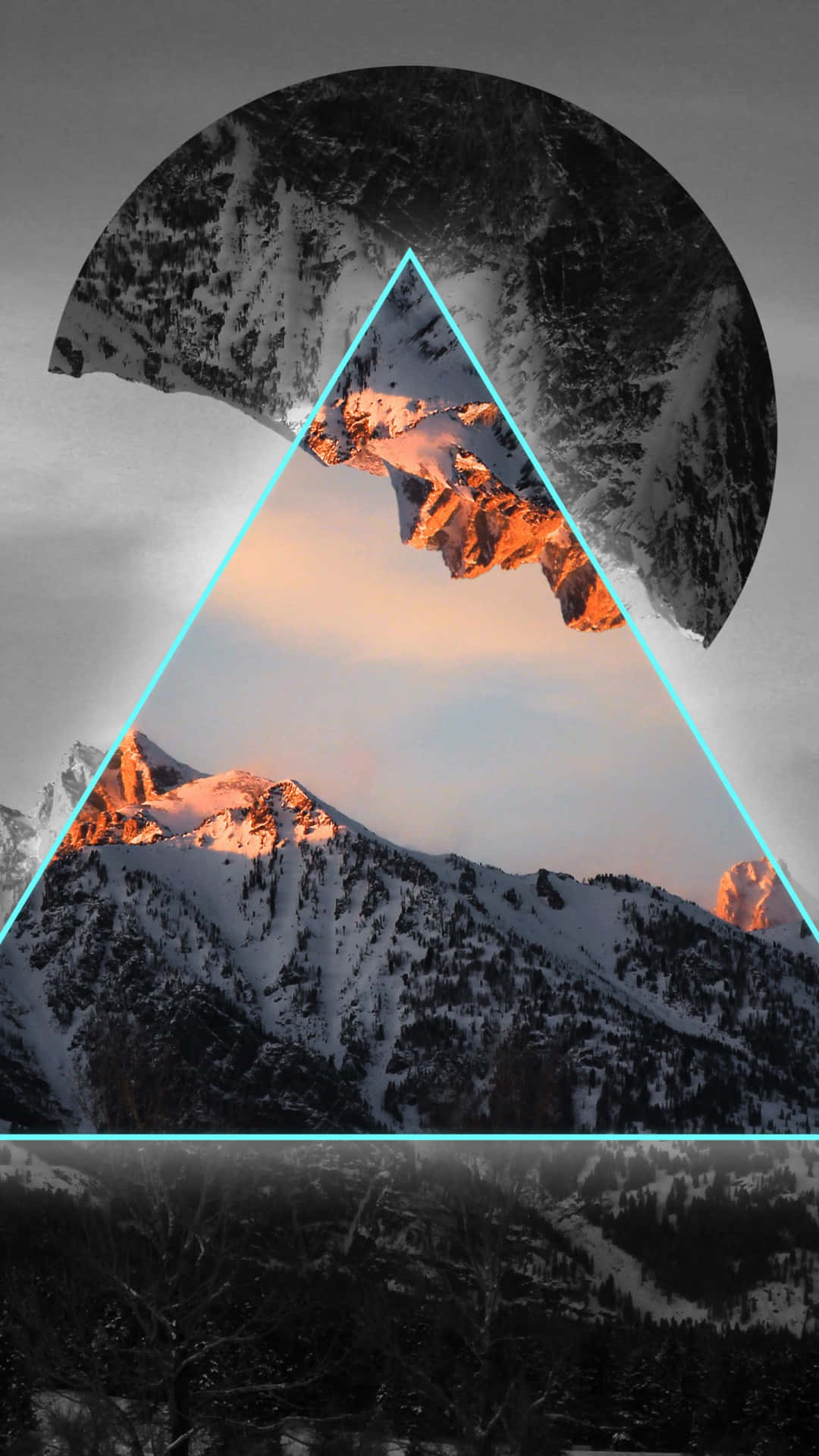 geometric triangle, snowy mountain peak, sunset hues, Full HD Phone Wallpaper