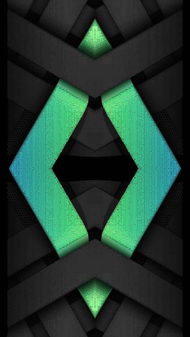geometric iPhone, glowing green hexagons, dark textured background, HD Phone Wallpaper