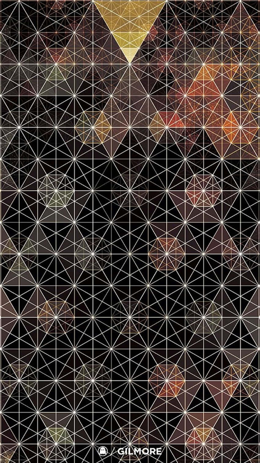 Geometric iPhone, triangular pattern, glowing amber, HD Phone Wallpaper