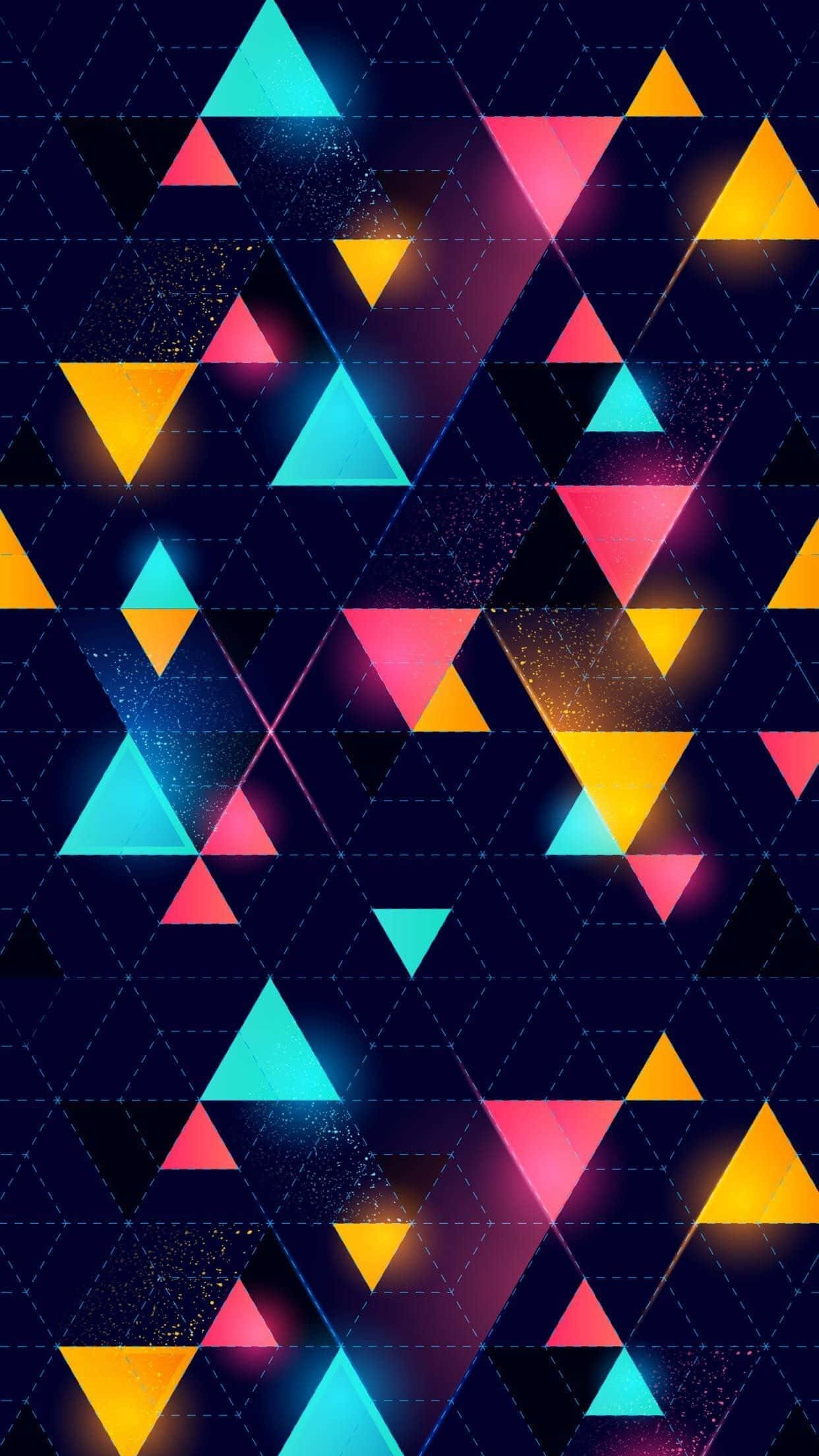 geometric iPhone, neon triangles, dark grid background, Full HD Phone Wallpaper