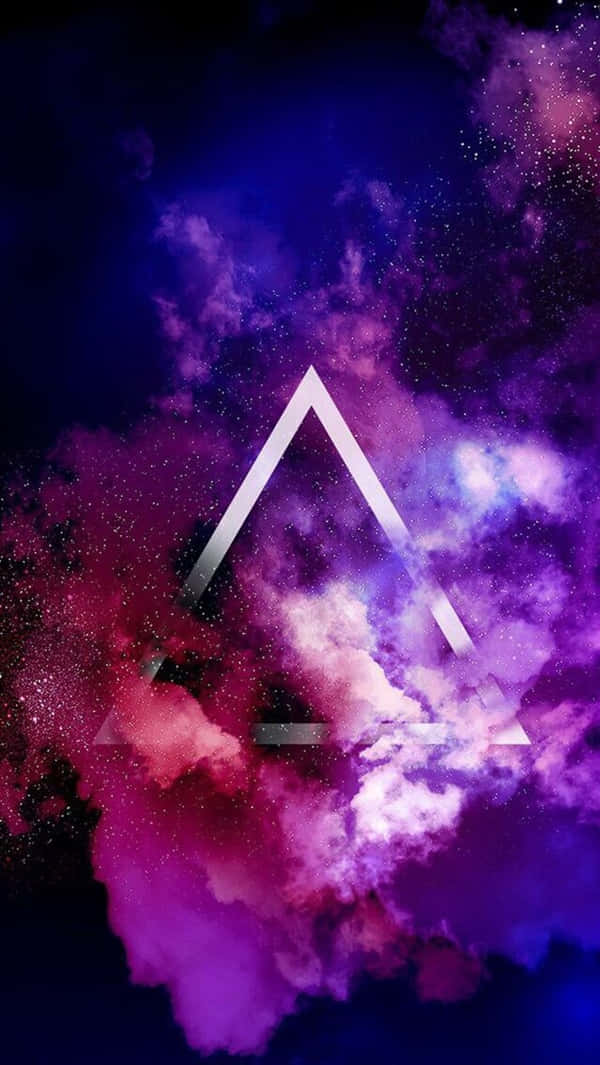 geometric iPhone, glowing white triangle, cosmic clouds, SD Phone Wallpaper