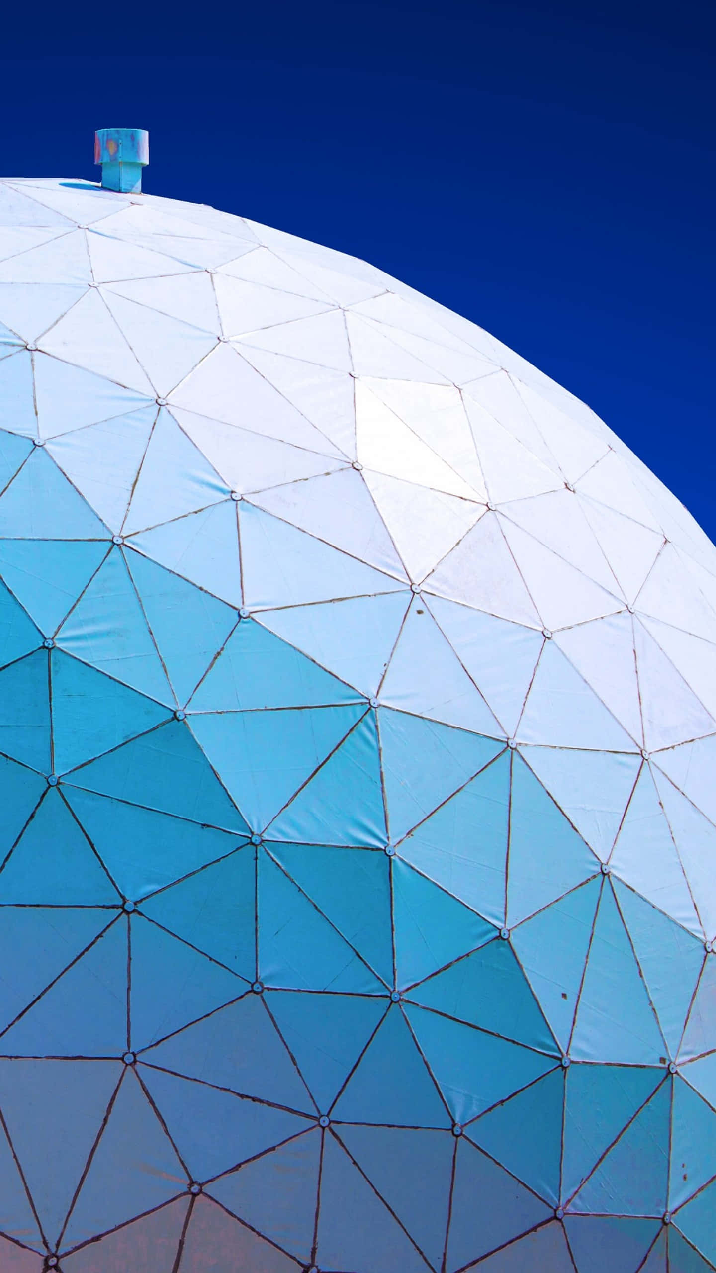 iOS 3, geodesic dome, white and blue triangular panels, 2K Phone Wallpaper