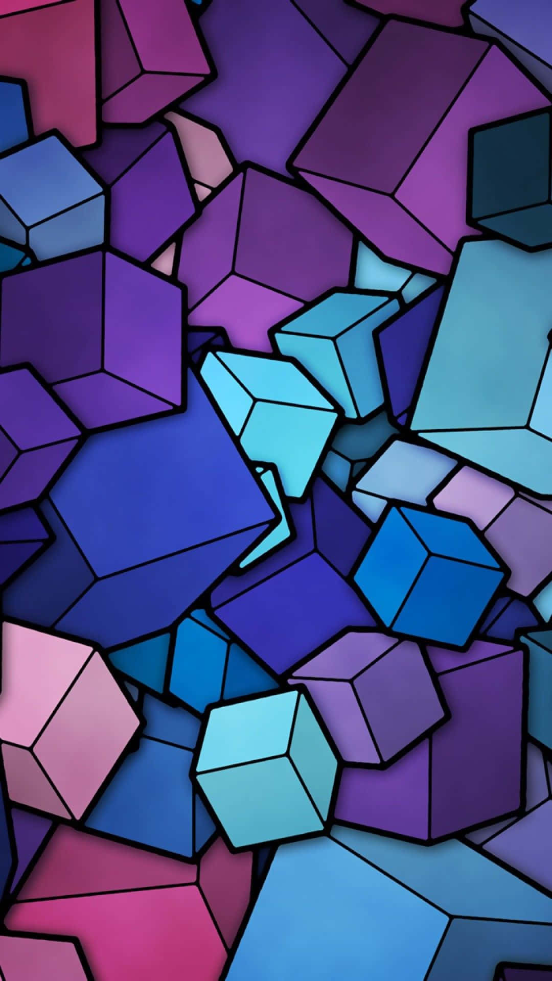 iPhone X, geometric cubes, purple blue, Full HD Phone Wallpaper