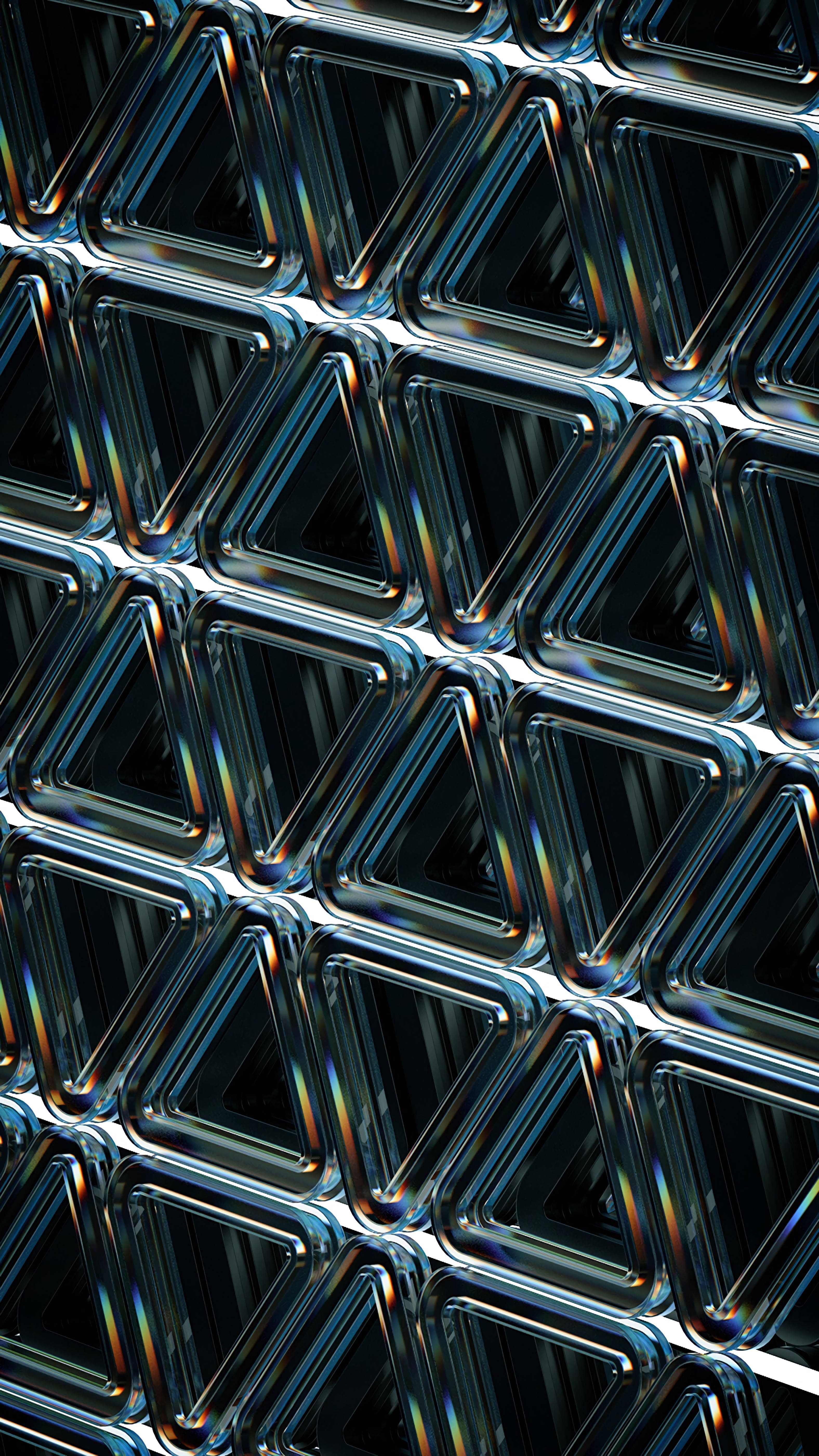 geometric triangles emboss, chrome triangular prisms, iridescent rainbow hues, 5K Phone Wallpaper