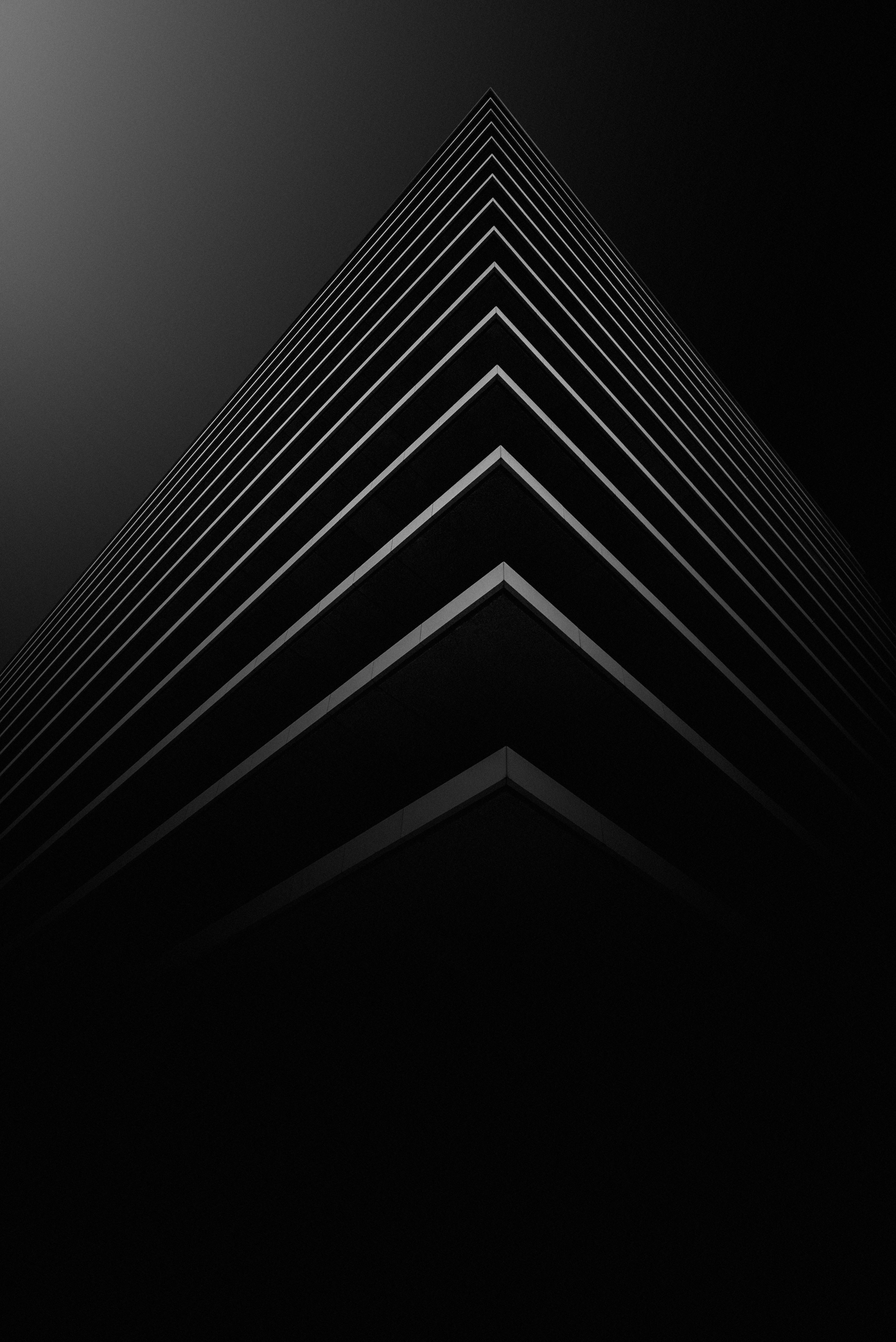 abstract black corner architecture, minimalist black and white photo, converging architectural lines, 5K Phone Wallpaper
