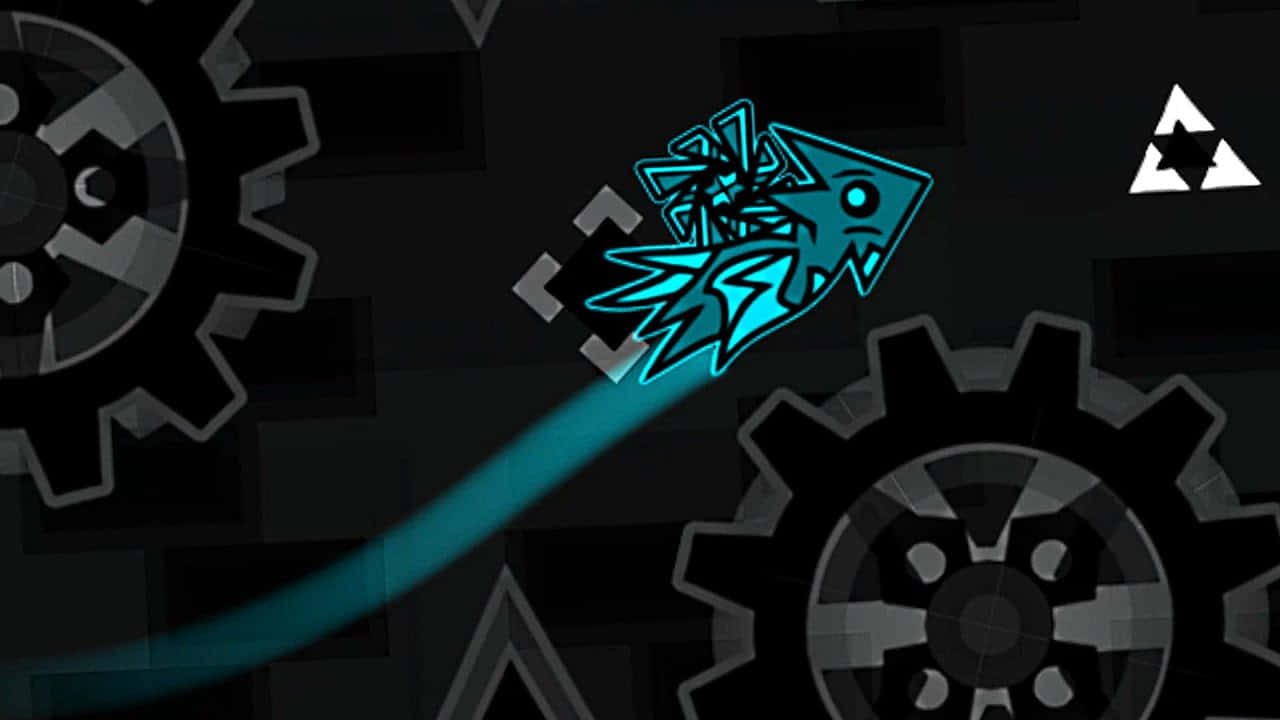 Geometry Dash, glowing cyan, stylized fish, HD Desktop Wallpaper