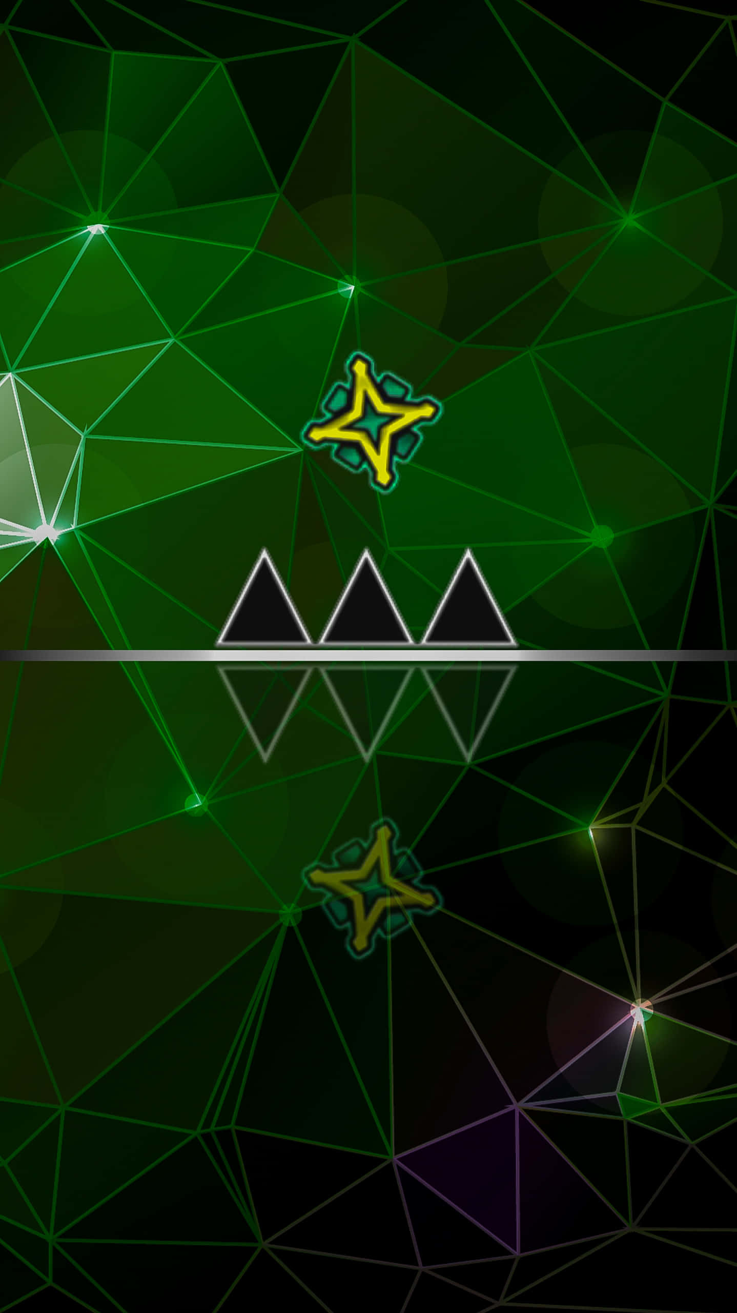 Geometry Dash, green background, yellow star, 2K Phone Wallpaper