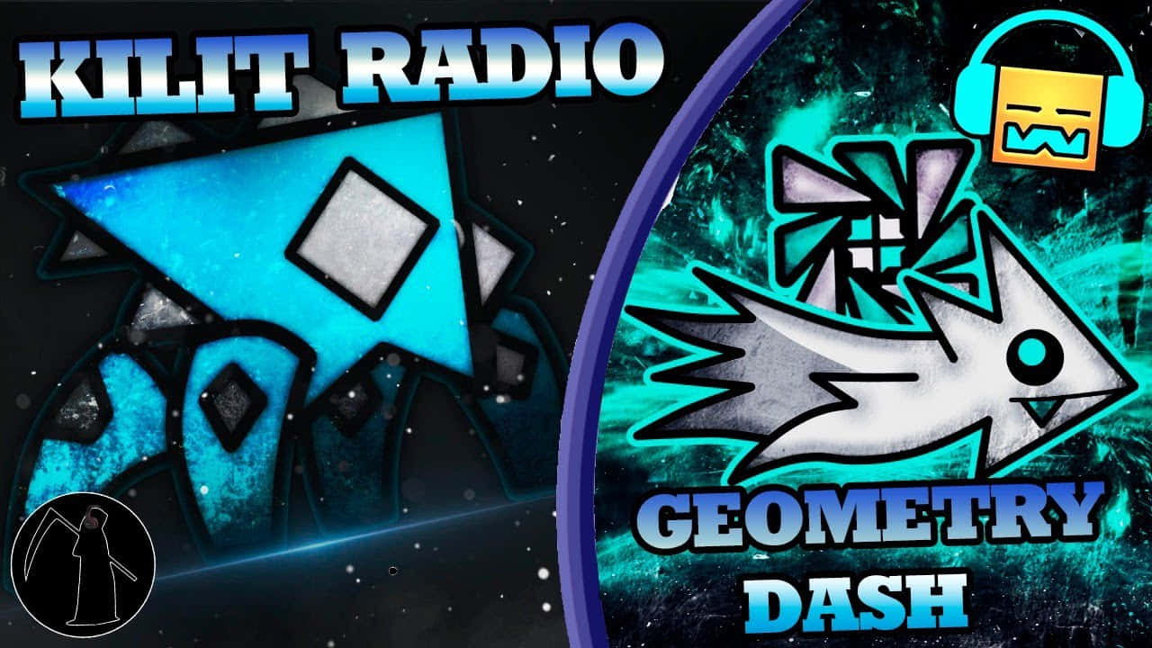 Geometry Dash, vibrant blue, teal, HD Desktop Wallpaper