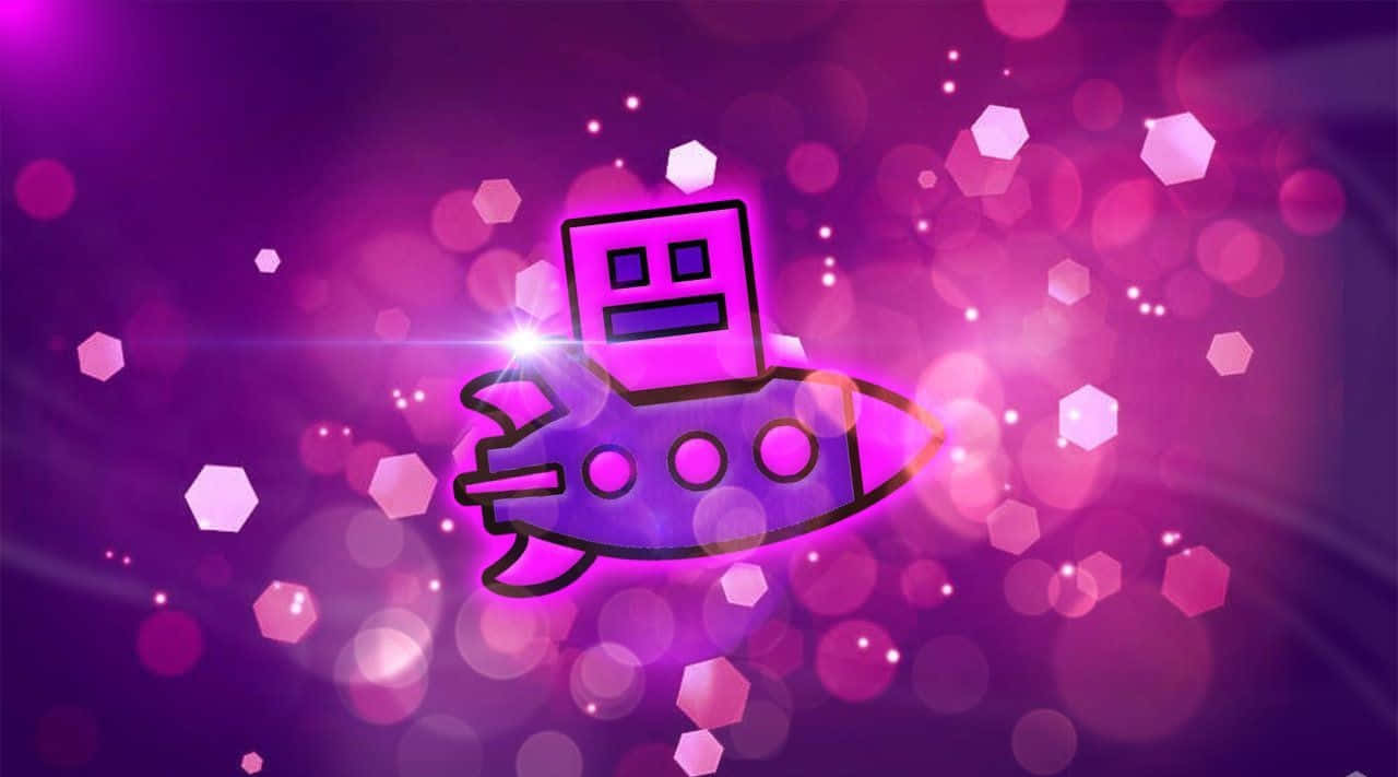 Geometry Dash, glowing purple spaceship, USB drive for a head, HD Desktop Wallpaper
