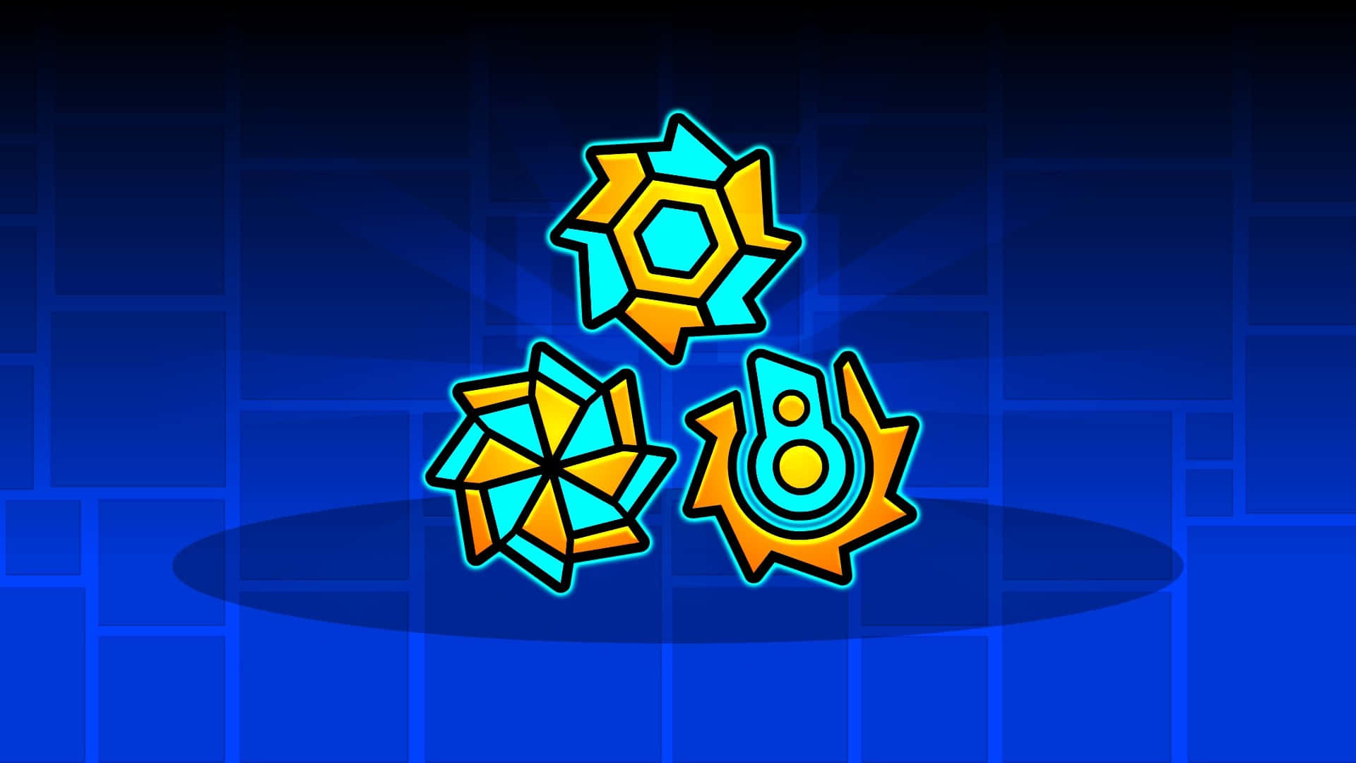 Geometry Dash, glowing orange, cyan, Full HD Desktop Wallpaper