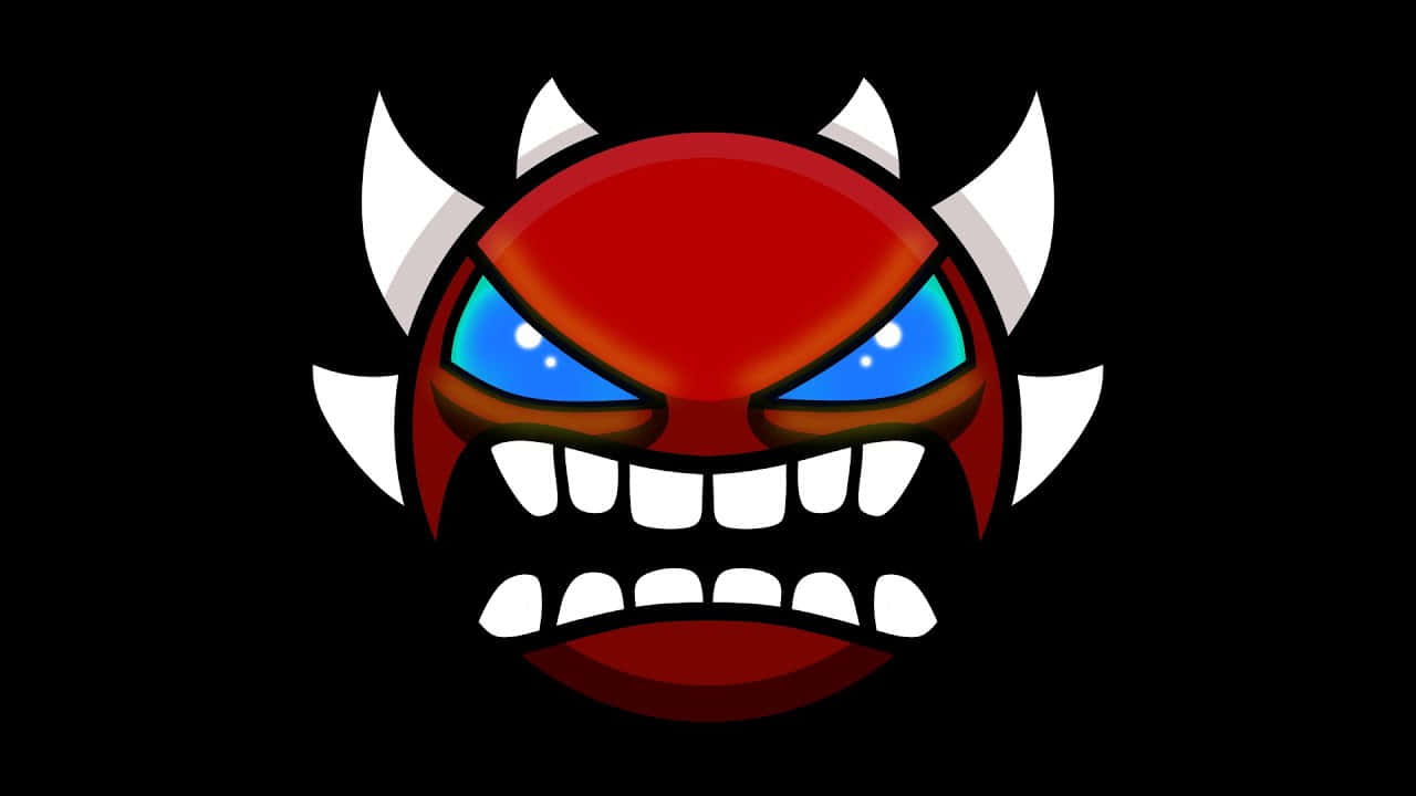 Geometry Dash, red demon face, white horns, HD Desktop Wallpaper