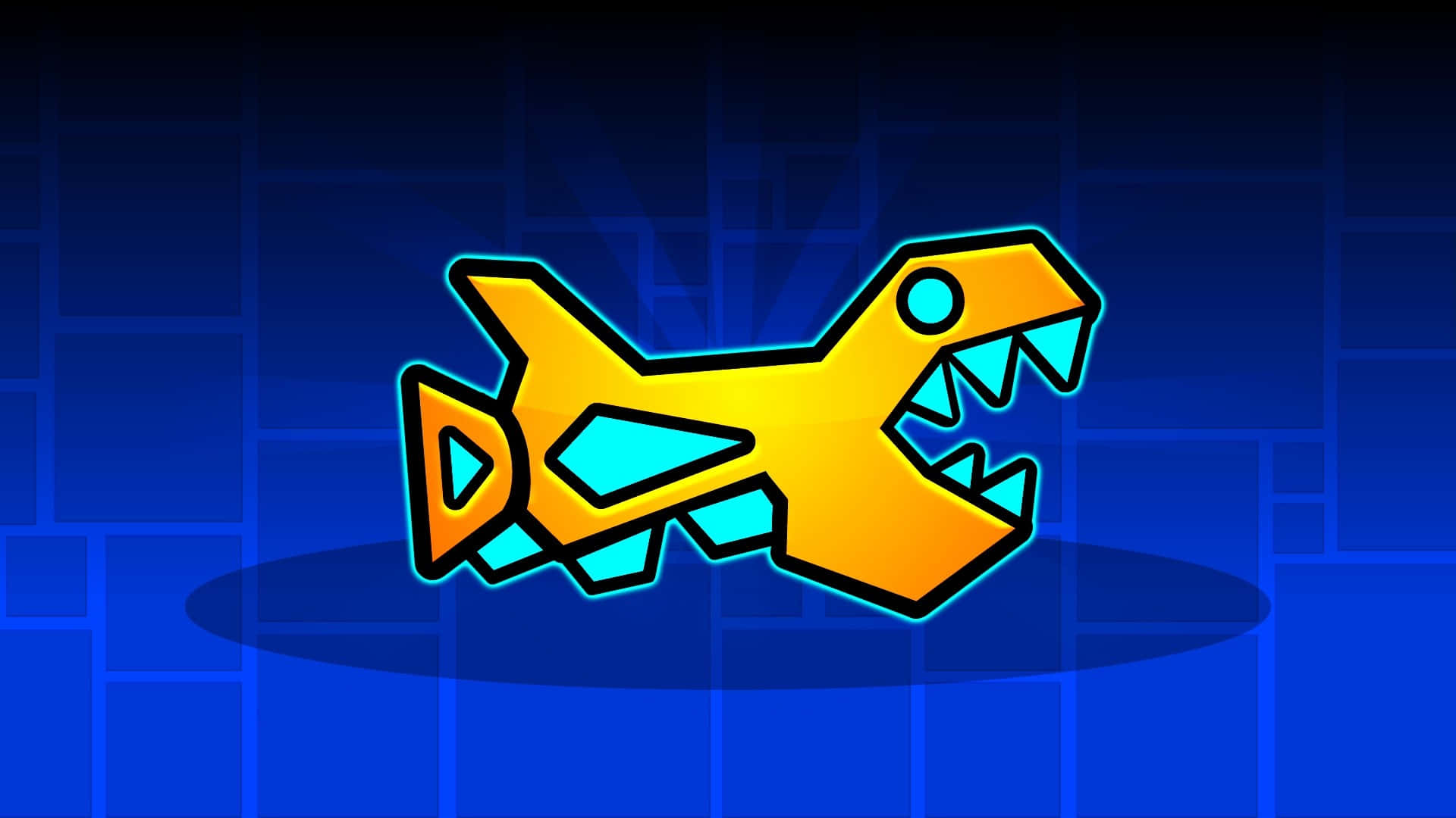 Geometry Dash, dinosaur character, yellow and cyan, Full HD Desktop Wallpaper