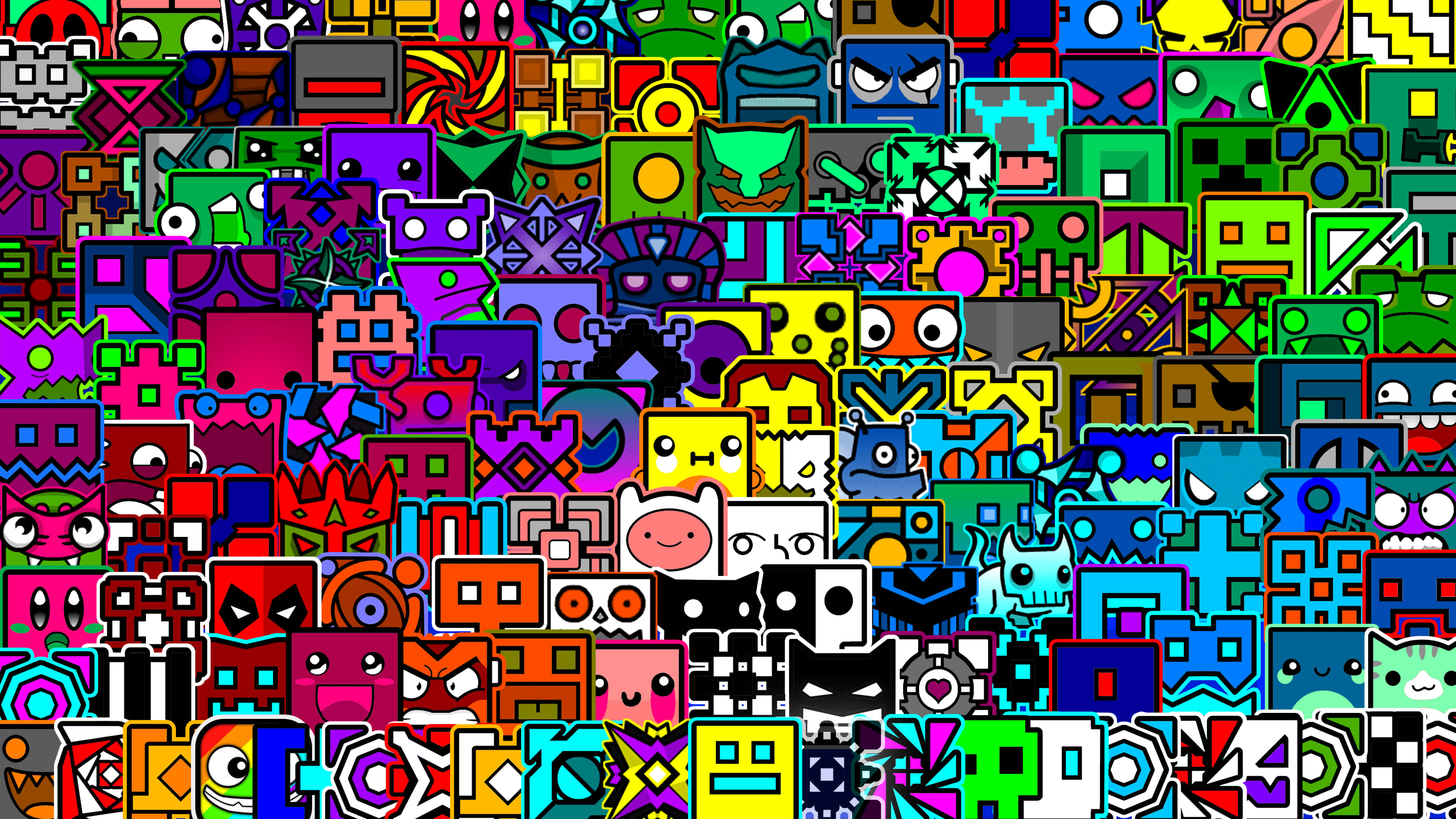 Geometry Dash, neon colors, pixelated, 4K Desktop Wallpaper