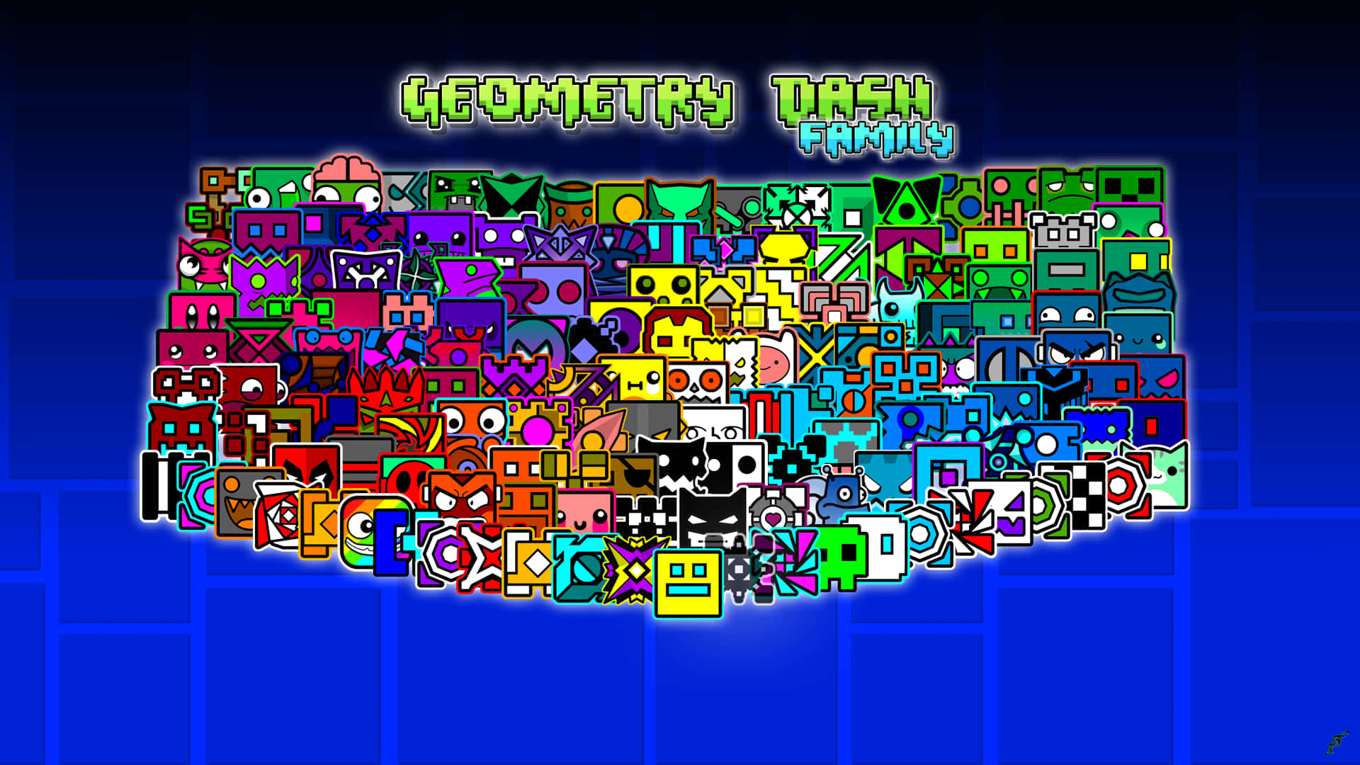 Geometry Dash, geometric characters, glowing keyboard, Full HD Desktop Wallpaper