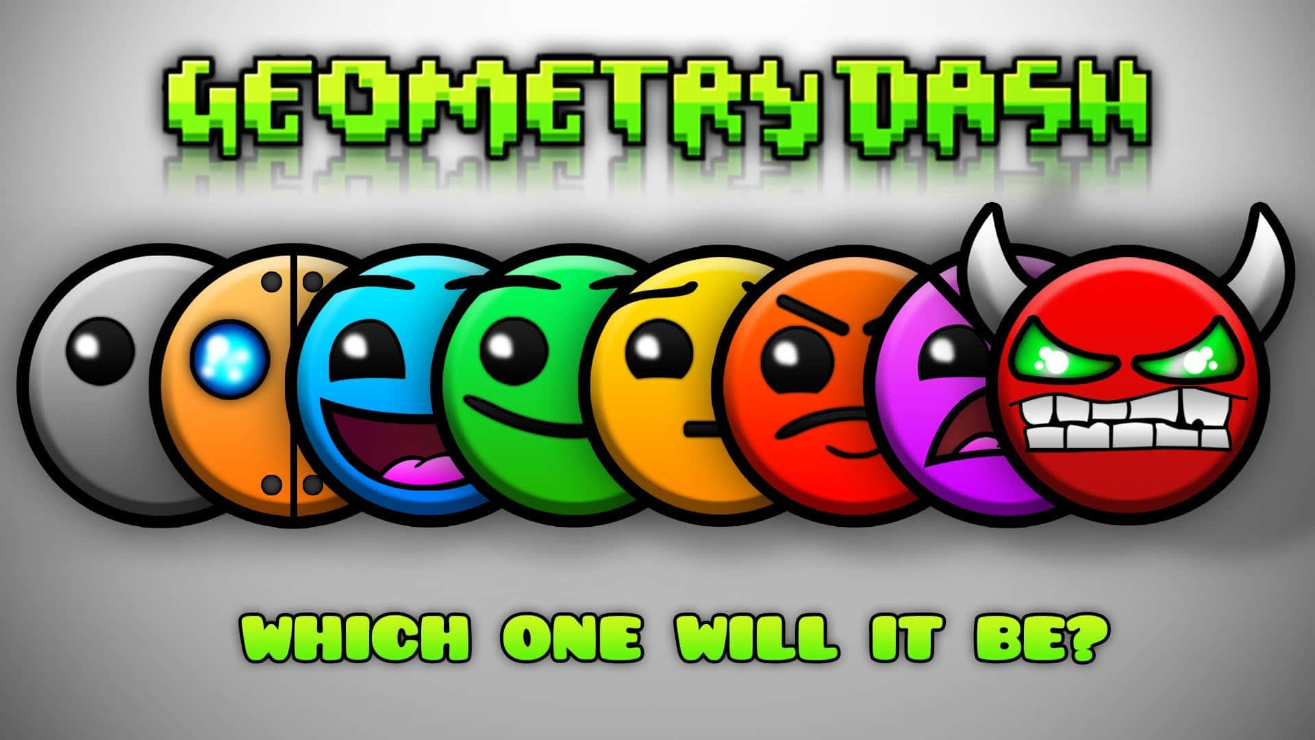 Geometry Dash, Geometry Dash logo, colorful cartoon circles, Full HD Desktop Wallpaper