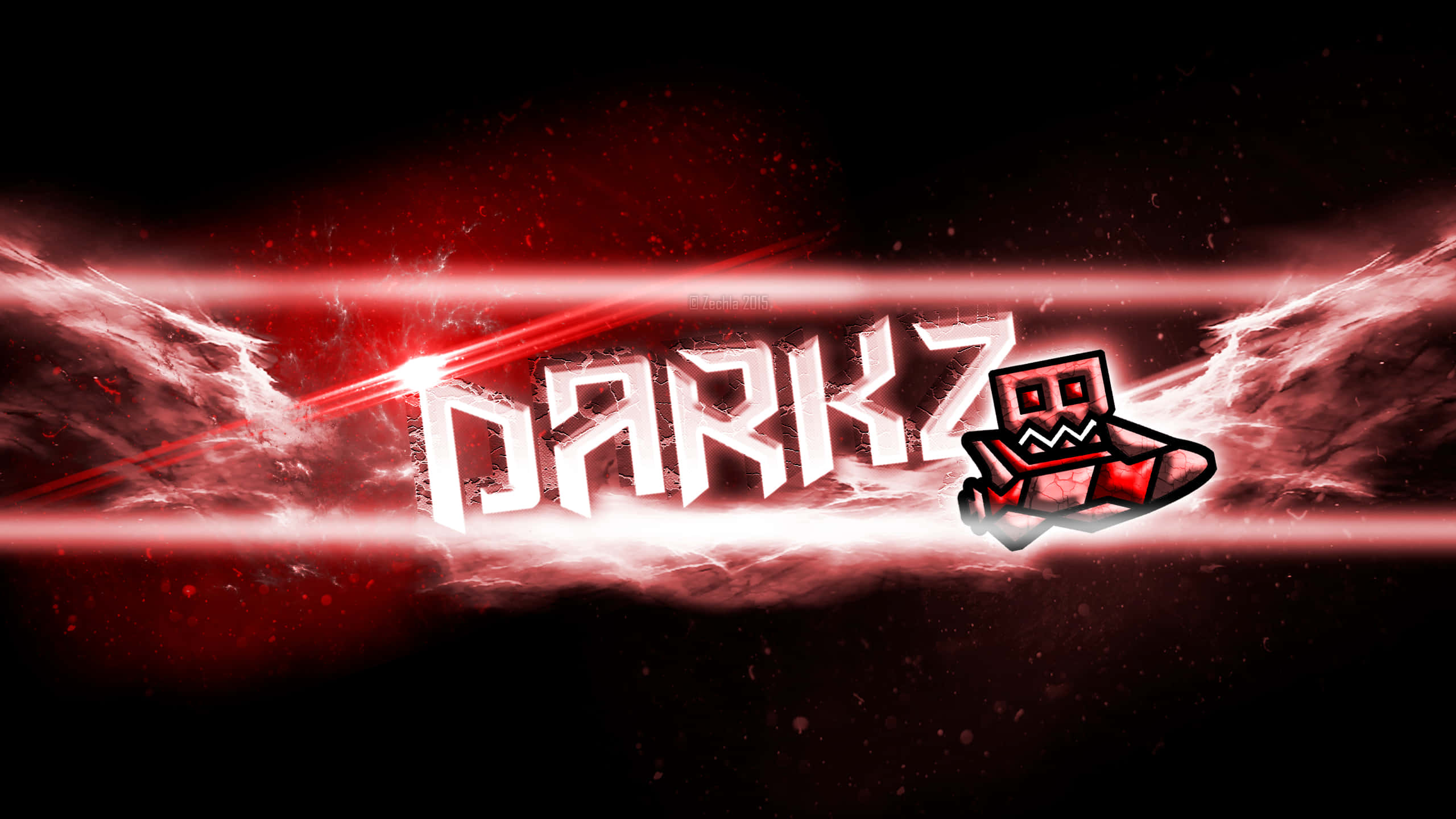 Geometry Dash, dark red cosmic background, pixelated skull logo, 2K Desktop Wallpaper