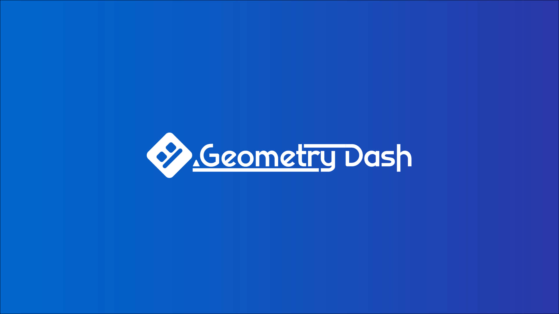 Geometry Dash, White Geometry Dash logo, blue background, Full HD Desktop Wallpaper