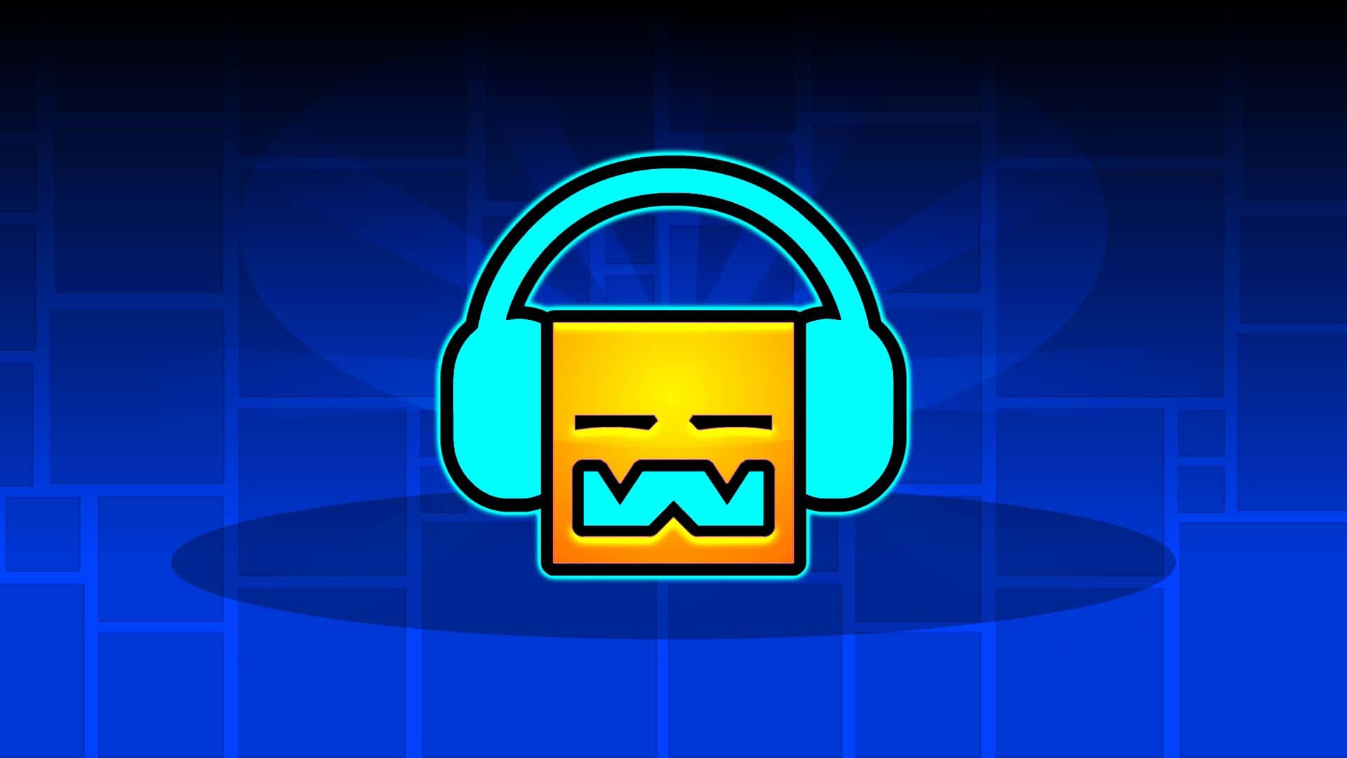 Geometry Dash, glowing yellow block character, mustache, Full HD Desktop Wallpaper