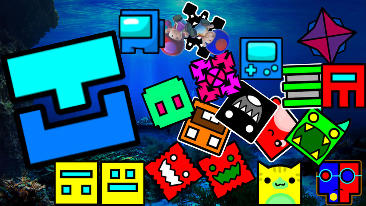 Geometry Dash, pixel-art, underwater, HD Desktop Wallpaper