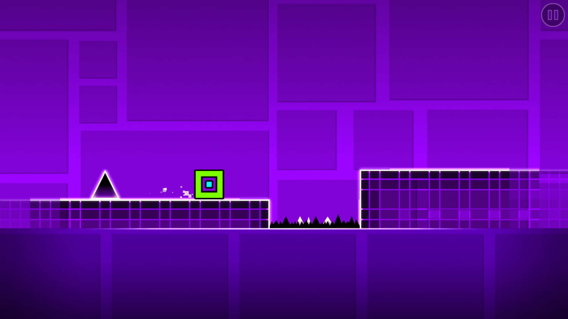 Geometry Dash, neon green square character, purple grid platform, Full HD Desktop Wallpaper