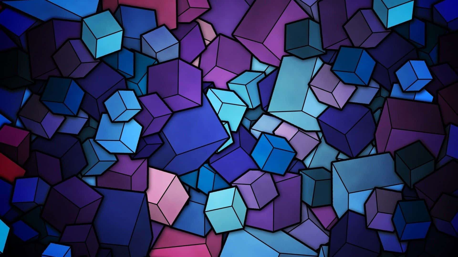 Geometry Dash, geometric cubes, deep blues, Full HD Desktop Wallpaper