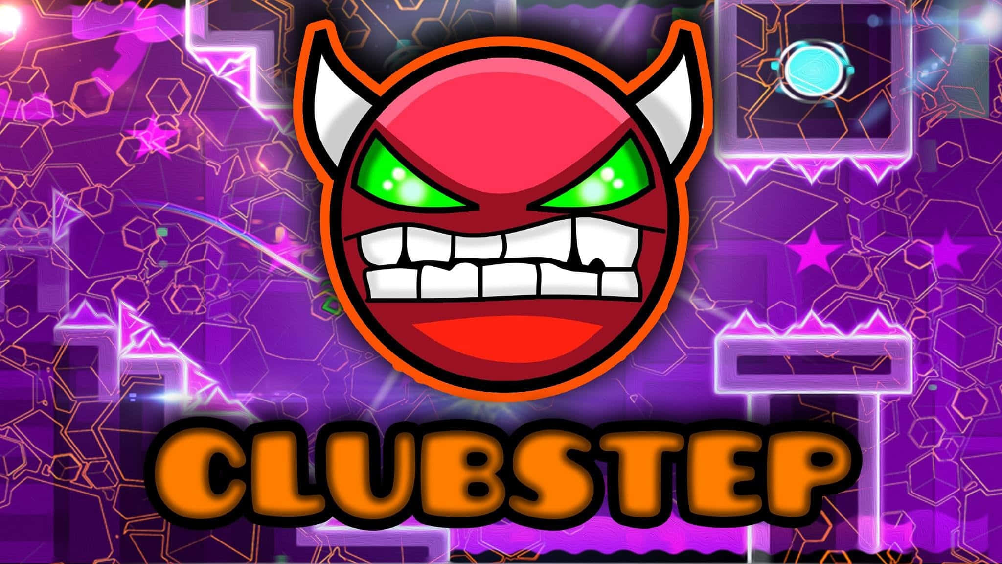 Geometry Dash, clubstep, cartoon devil face, Full HD Desktop Wallpaper