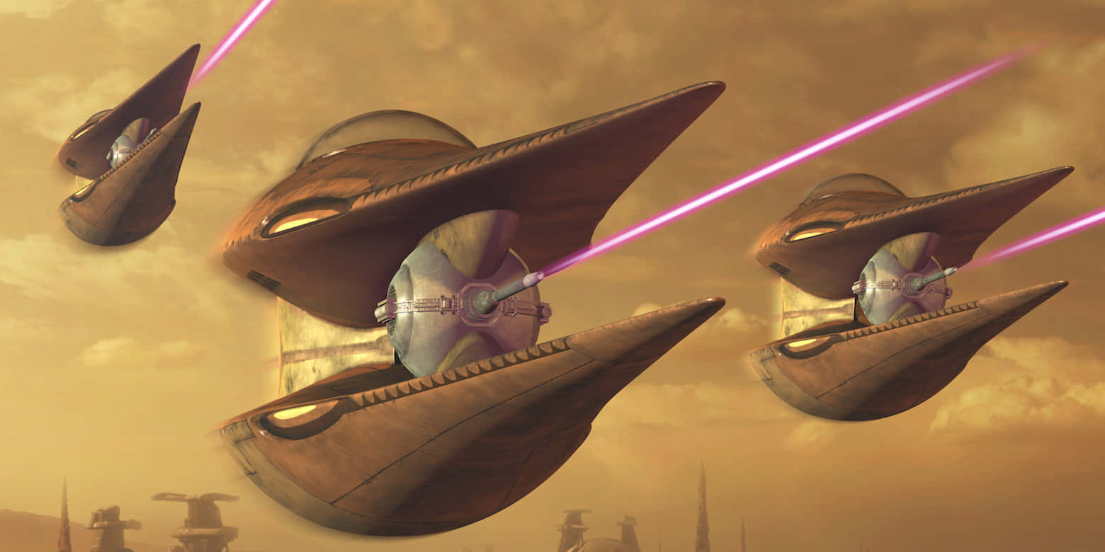 Geonosis, brown starfighters, purple lasers, HD Desktop Wallpaper