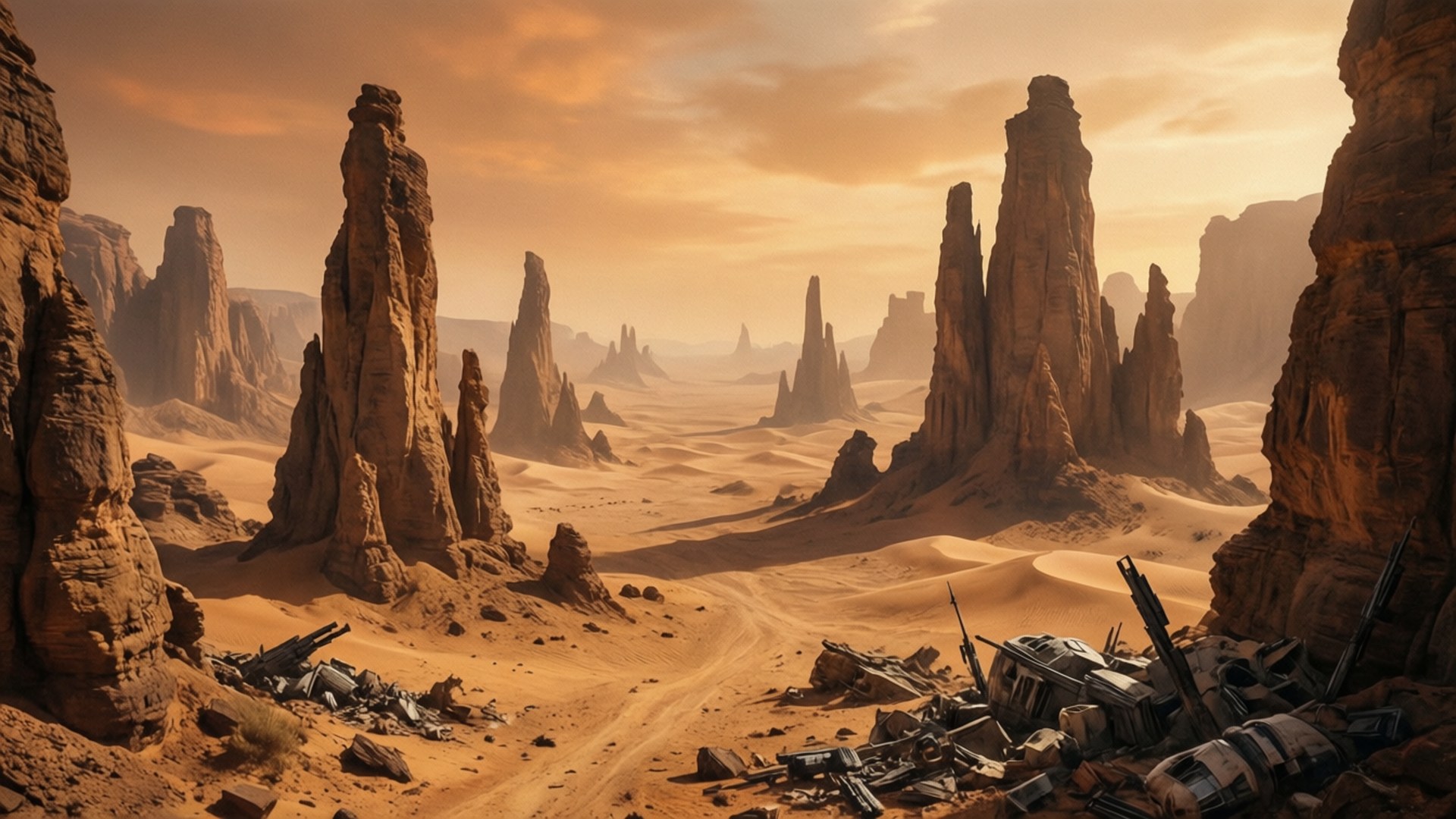 Geonosis, desert, rock spires, Full HD Desktop Wallpaper