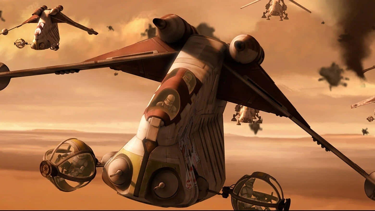 Geonosis, starfighter, dusty sky, HD Desktop Wallpaper