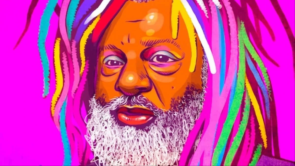 George Clinton, rainbow dreadlocks, magenta background, SD Desktop Wallpaper