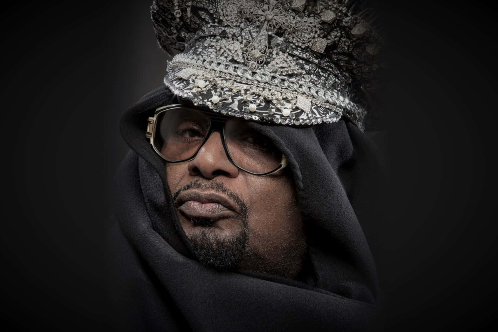 George Clinton, ornate silver crown, black hood, Full HD Desktop Wallpaper