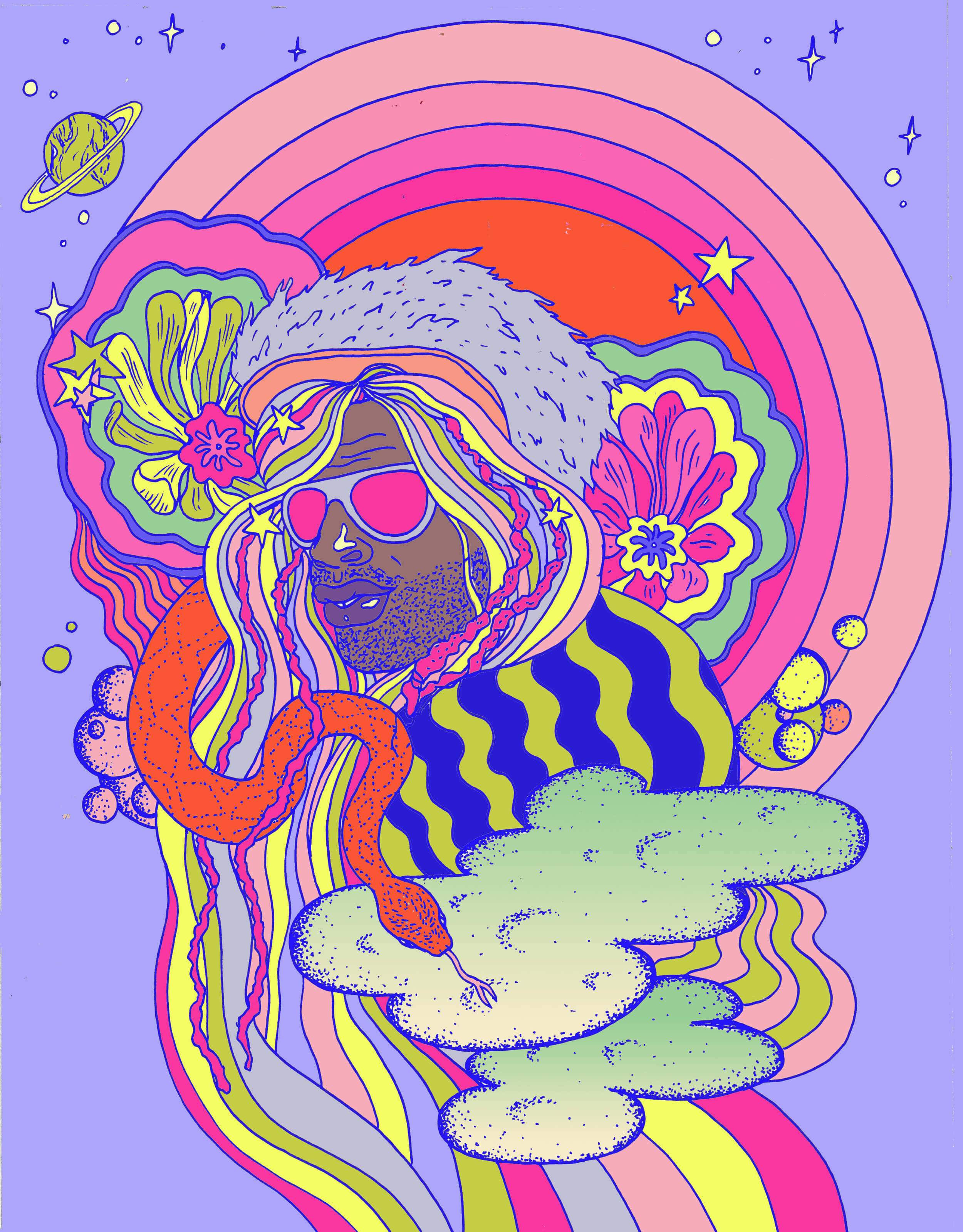 George Clinton, rainbow hair, sunglasses, 2K Phone Wallpaper