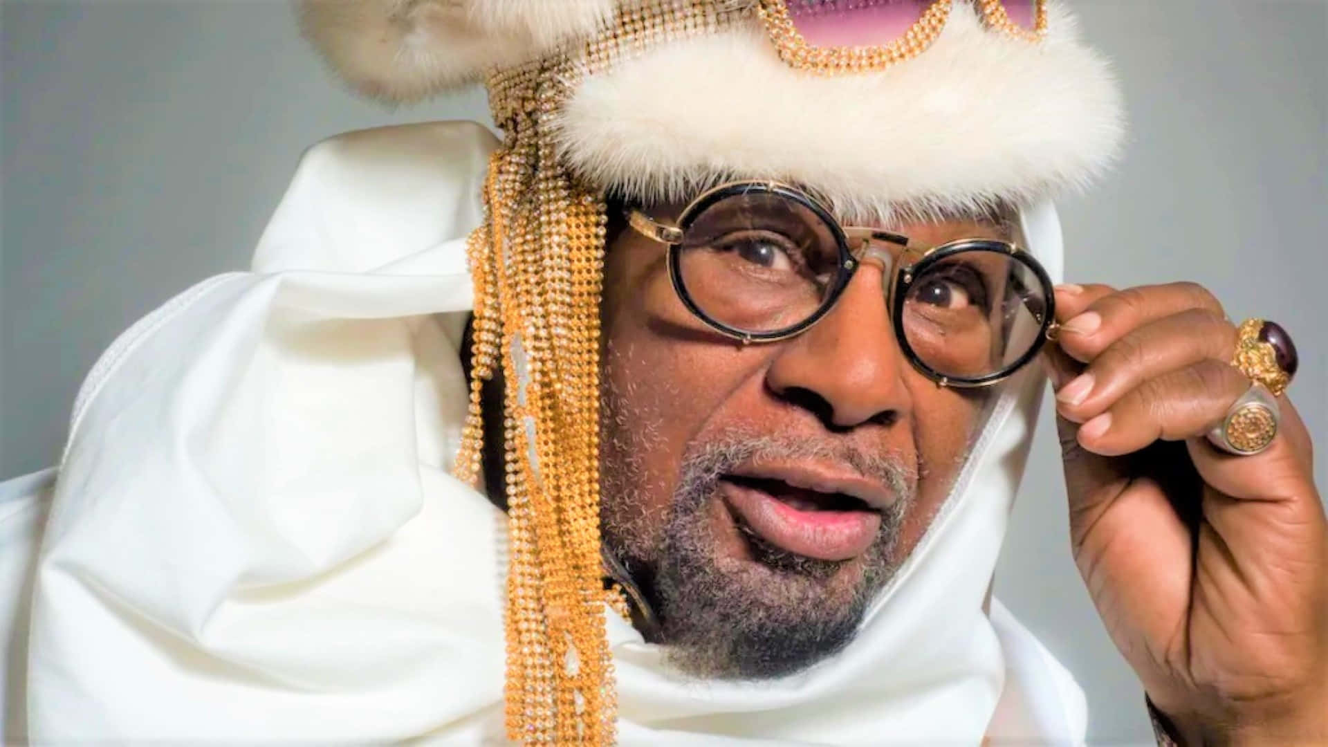 George Clinton, funk music artist, ornate white traditional attire, Full HD Desktop Wallpaper