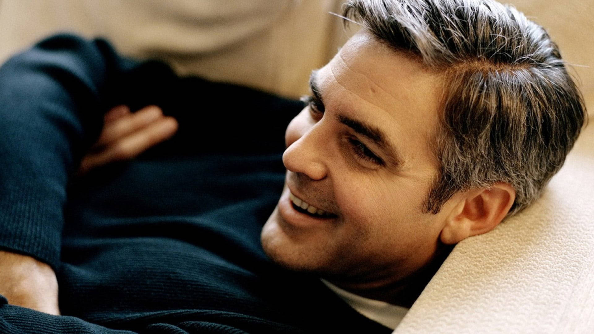 George Clooney, gray hair, beige couch, Full HD Desktop Wallpaper