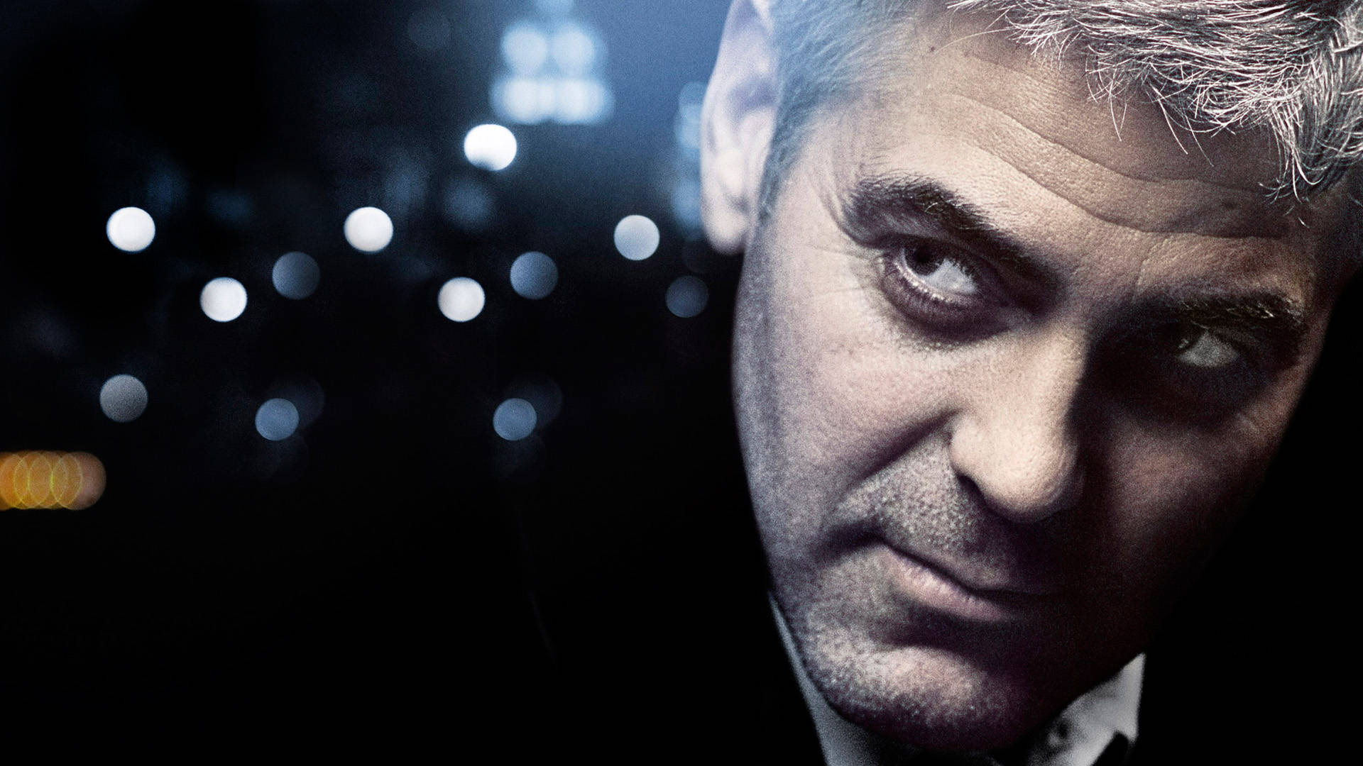 George Clooney, blurred city lights, night, Full HD Desktop Wallpaper