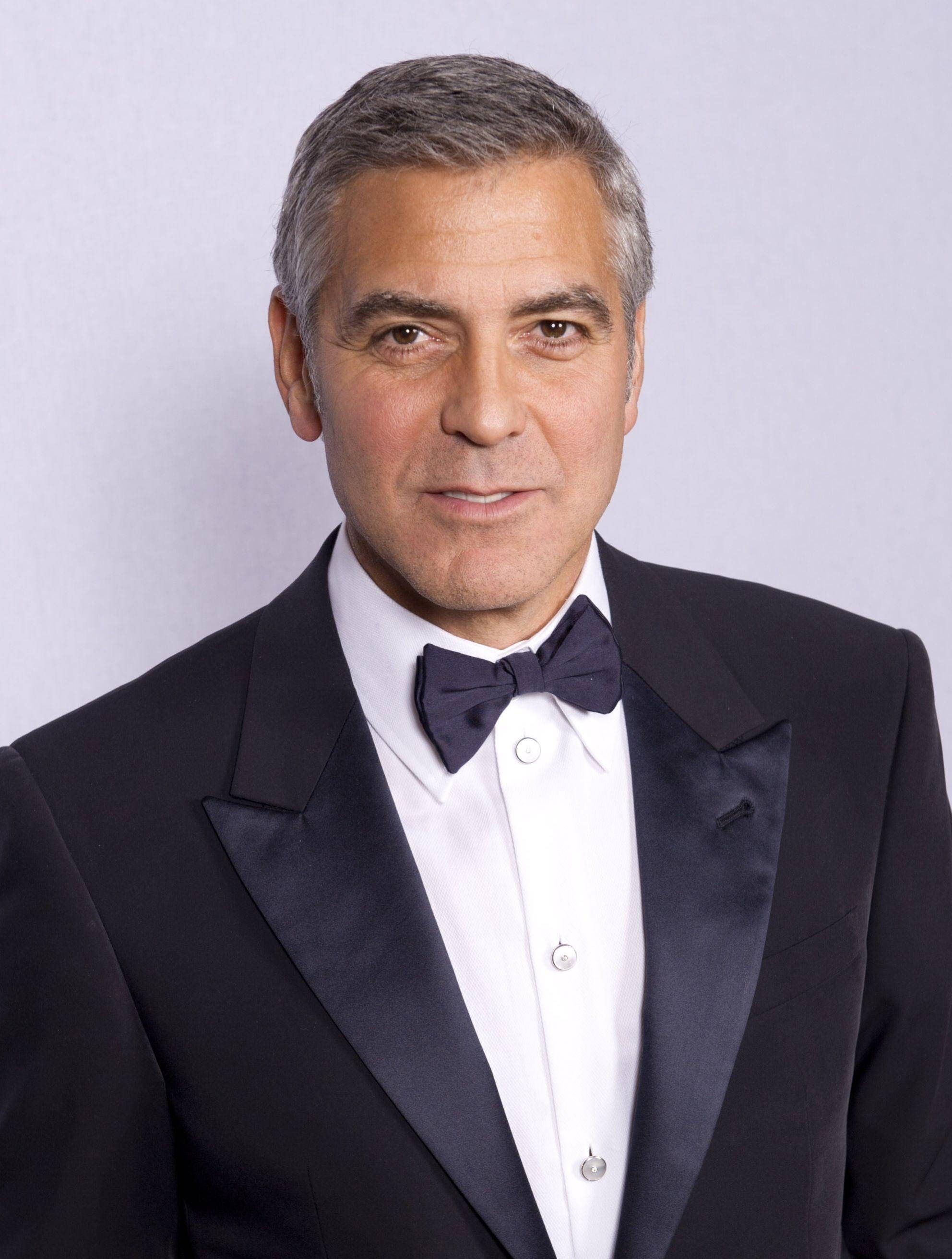 George Clooney, black tuxedo, bow tie, 2K Phone Wallpaper