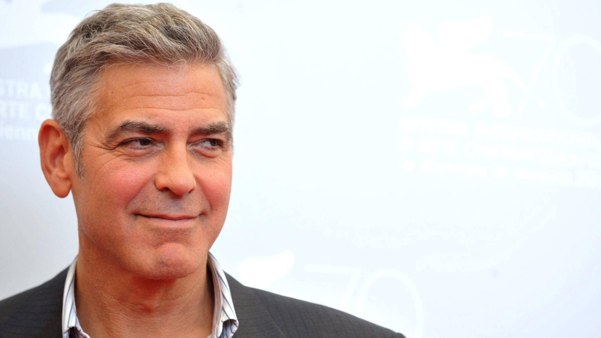 George Clooney, light blue background, blurred white backdrop, Full HD Desktop Wallpaper