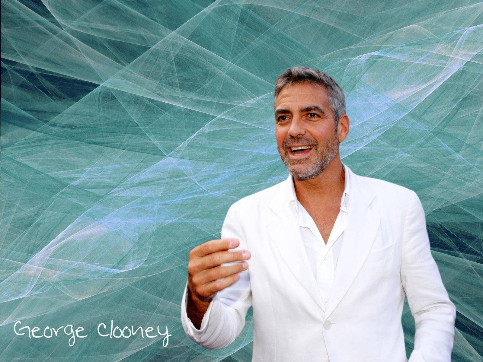 George Clooney, crisp white suit, teal and white abstract fabric backdrop, HD Desktop Wallpaper