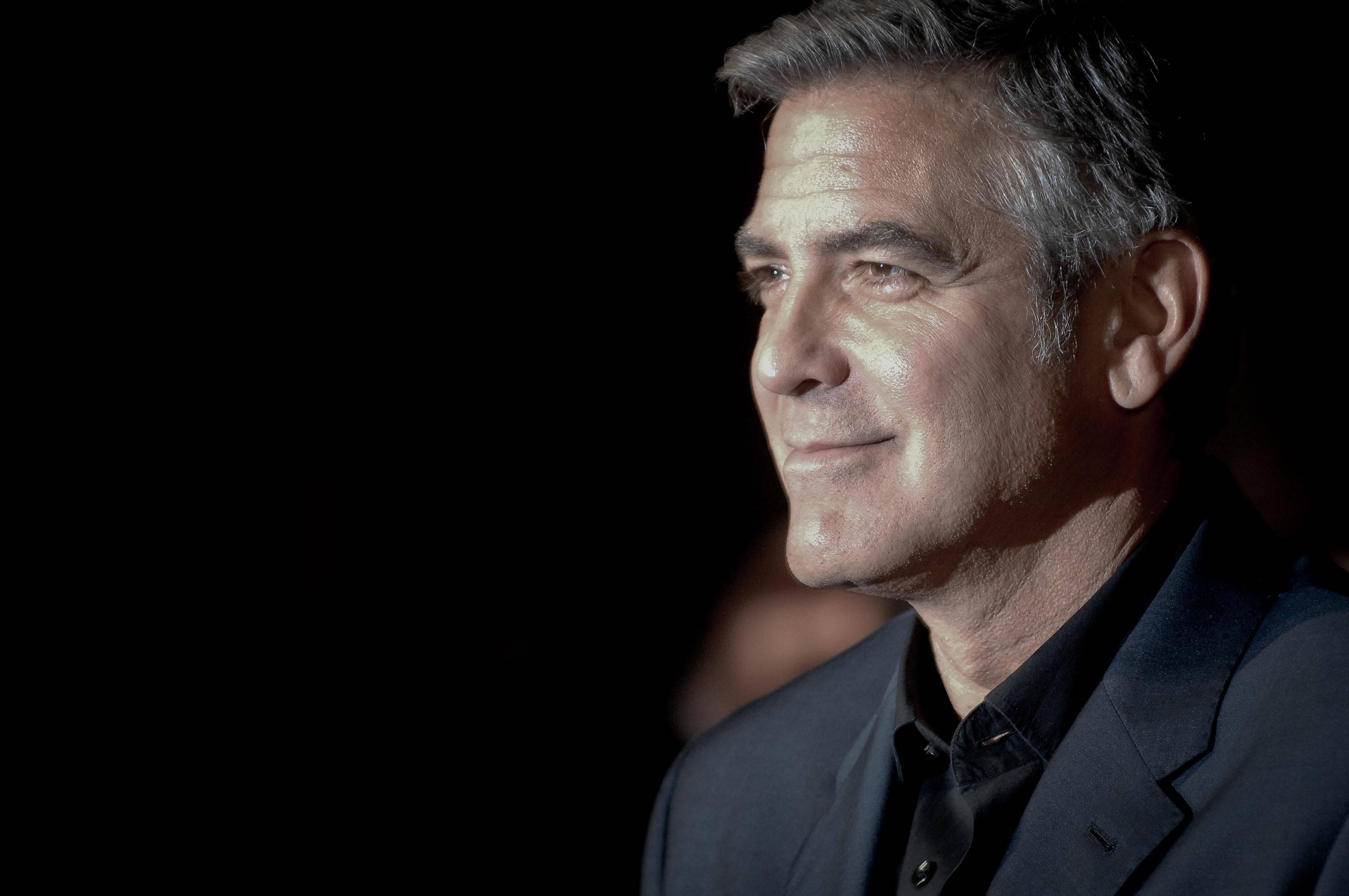 George Clooney, dark suit, black background, 2K Desktop Wallpaper