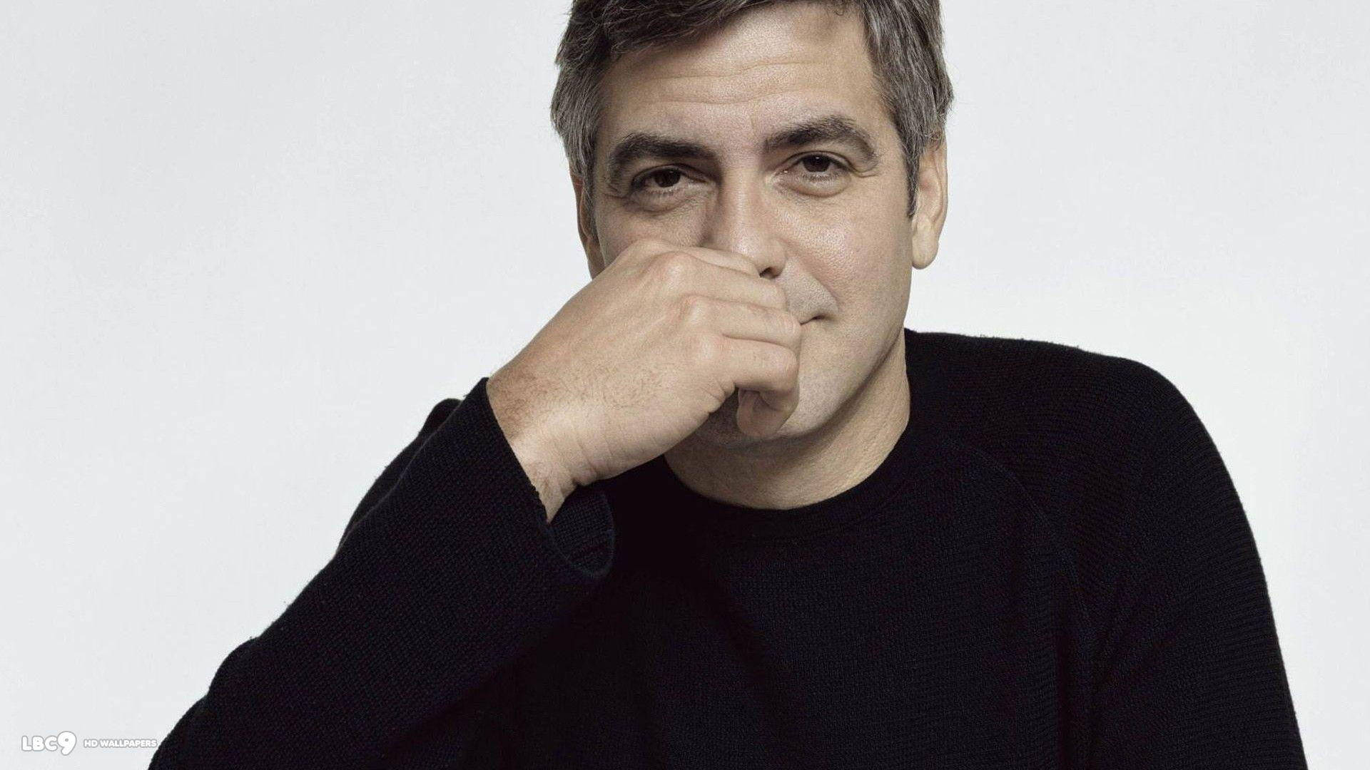 George Clooney, black sweater, hand near mouth, Full HD Desktop Wallpaper