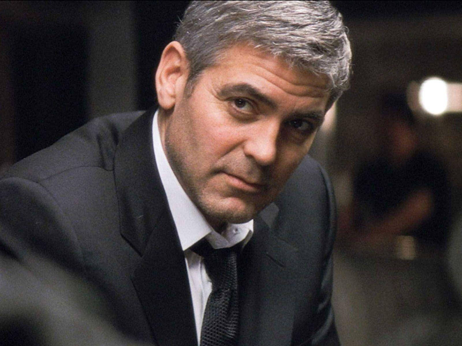 George Clooney, black suit, dimly lit indoor setting, HD Desktop Wallpaper