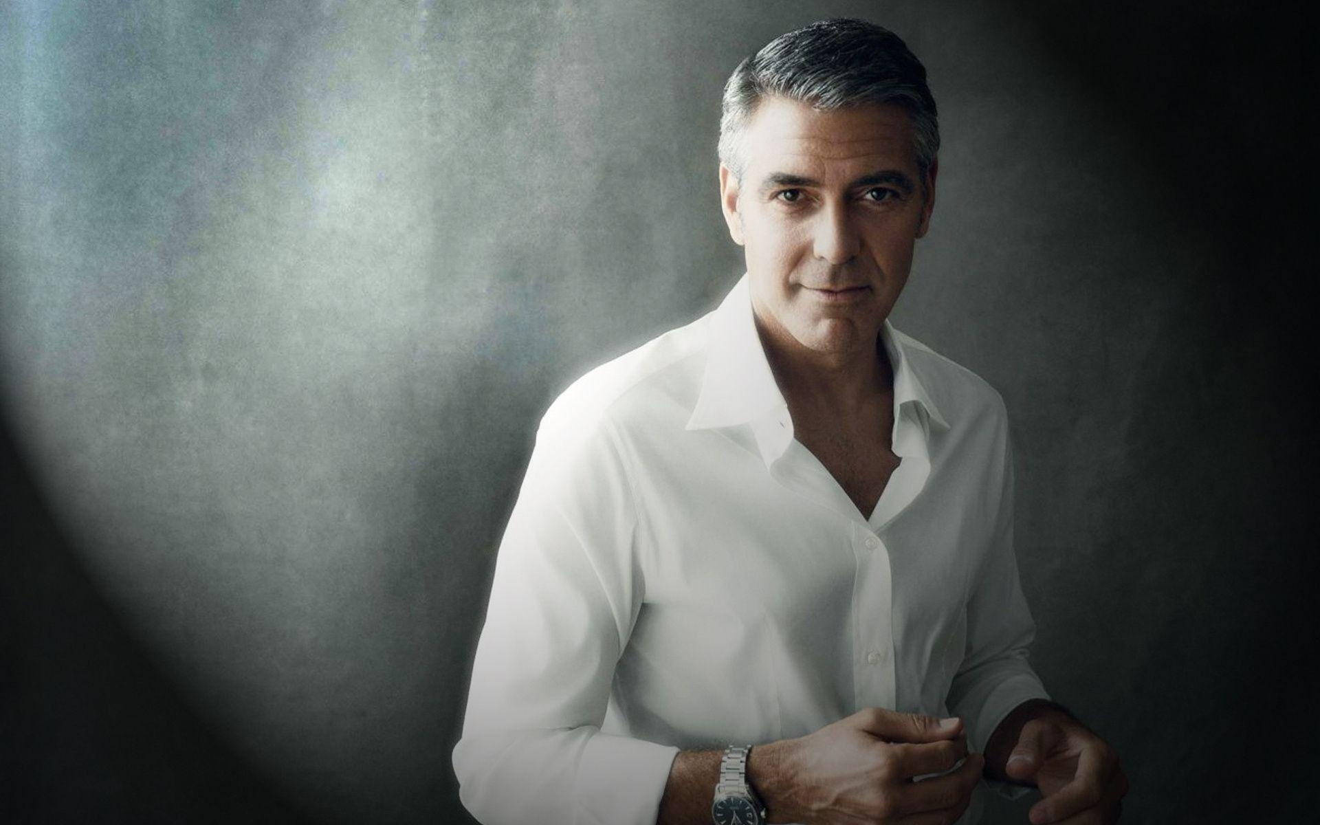 George Clooney, crisp white shirt, dramatic studio lighting, Full HD Desktop Wallpaper