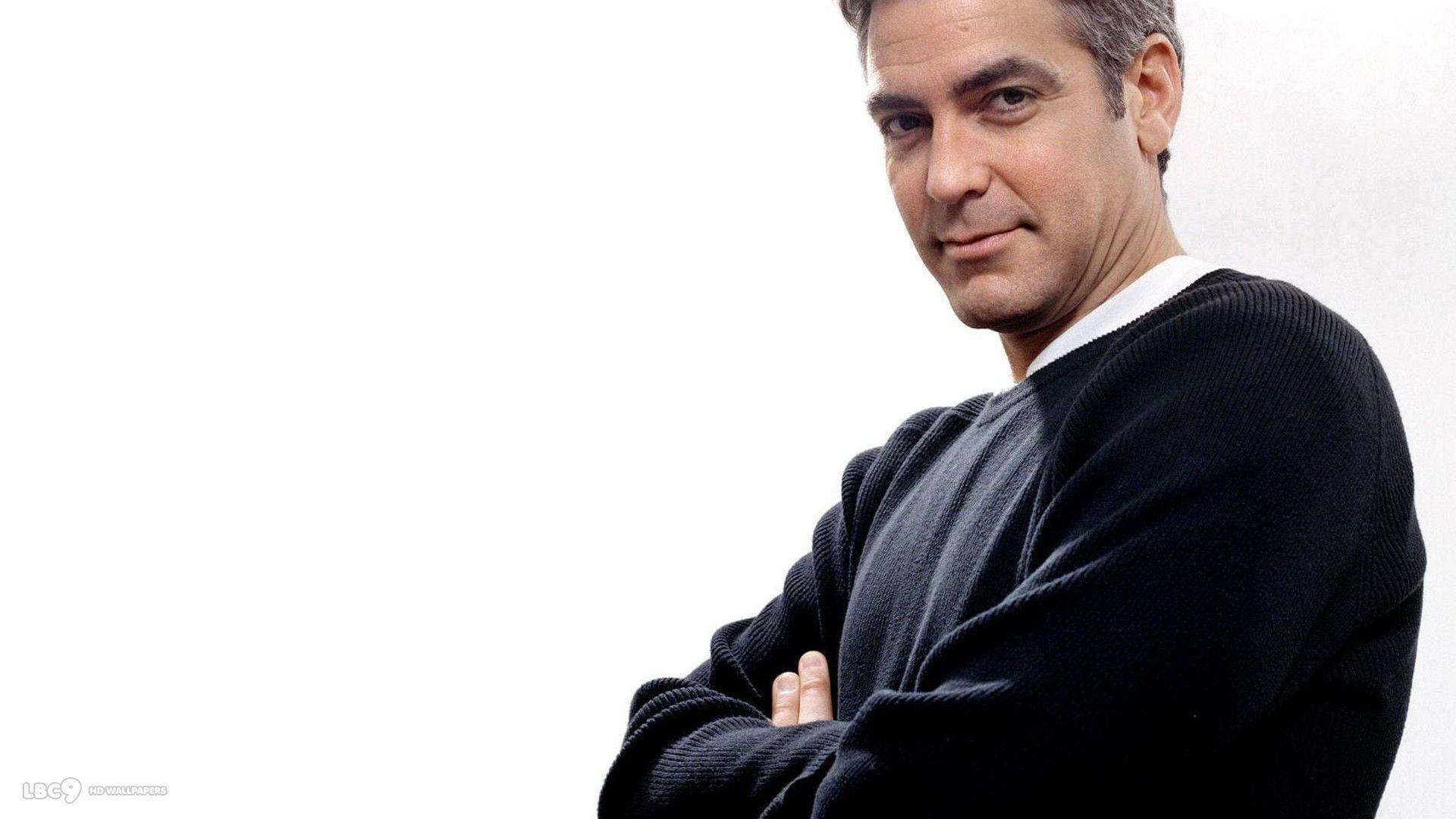 George Clooney, dark sweater, stark white background, Full HD Desktop Wallpaper