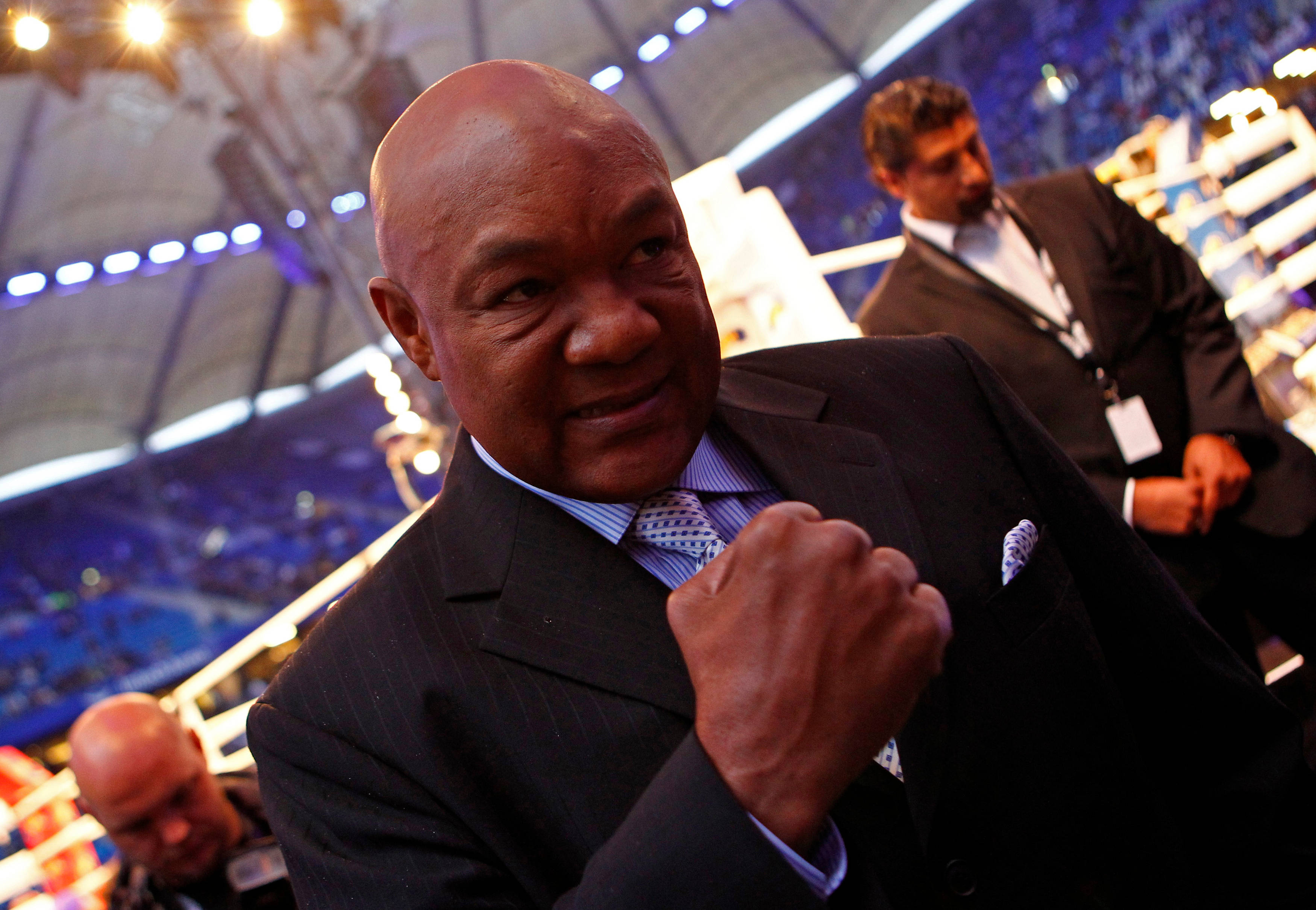 George Foreman, dark suit, patterned tie, 2K Desktop Wallpaper